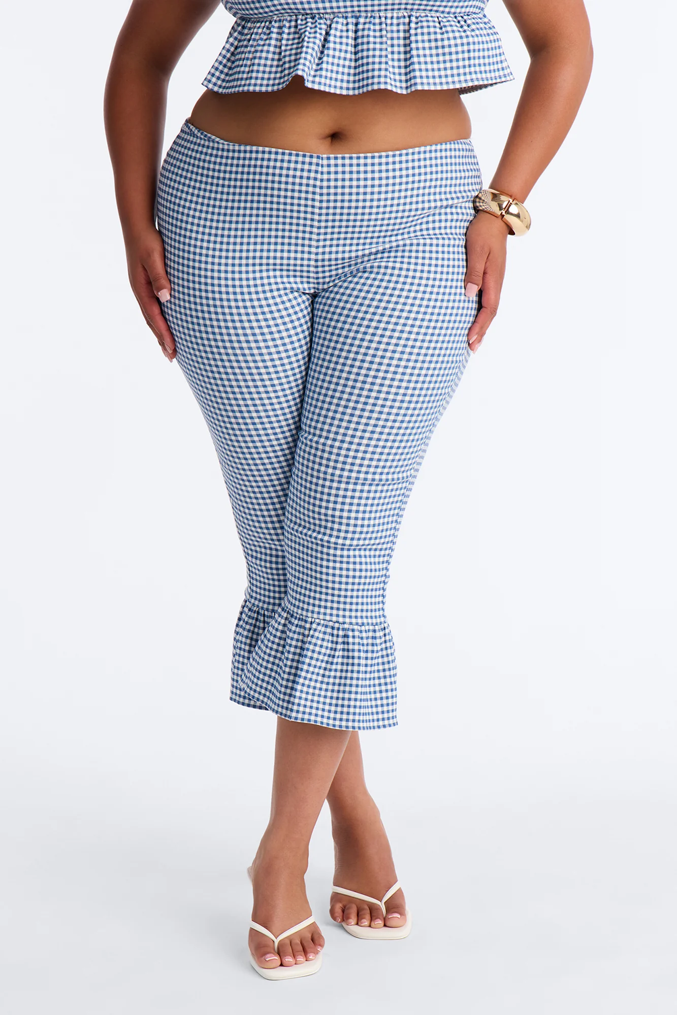 Dorothy Darling Ruffle Trim Gingham Capri - Blue - Image 6