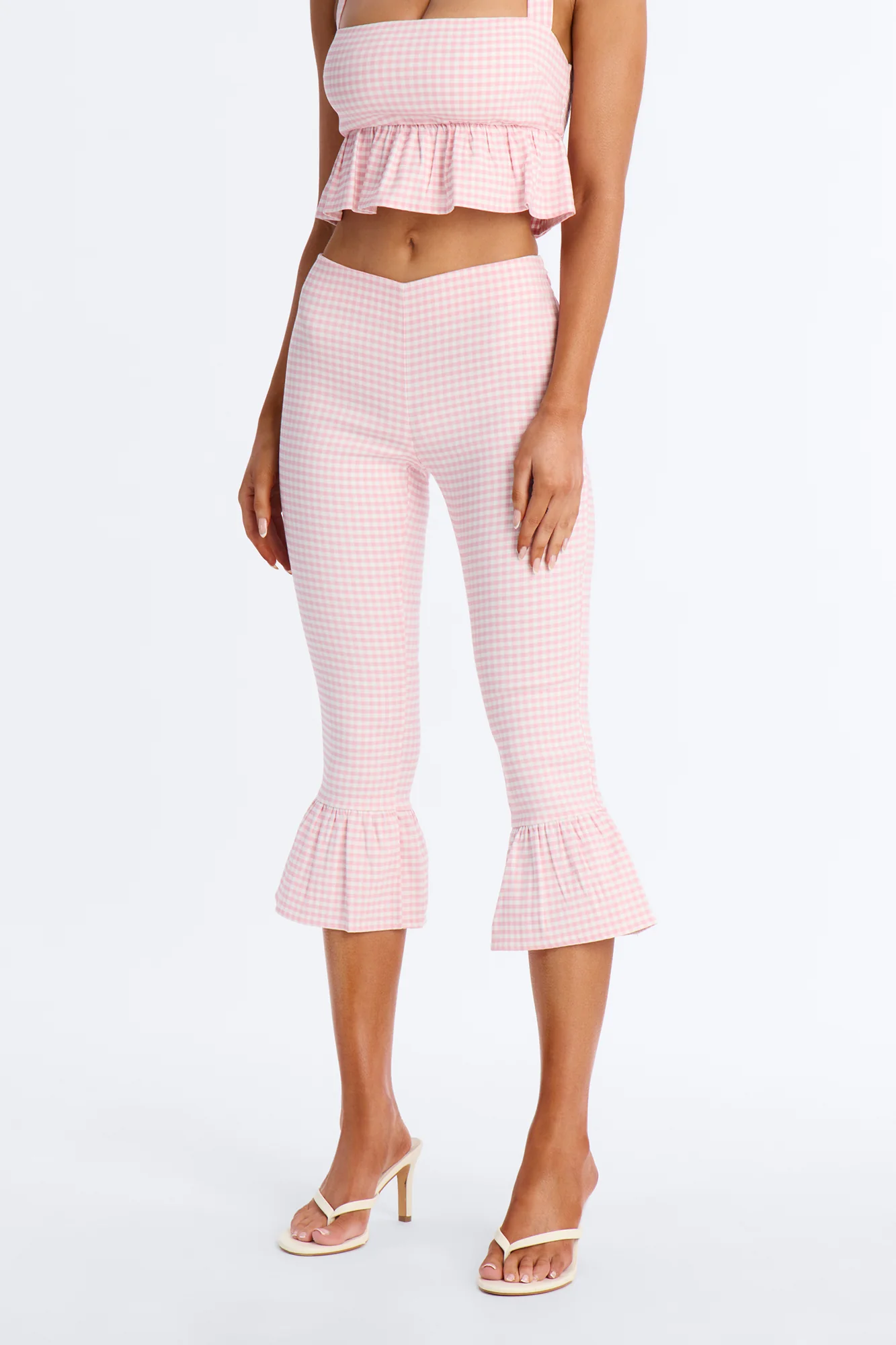 Dorothy Darling Ruffle Trim Gingham Capri - Pink - Image 2