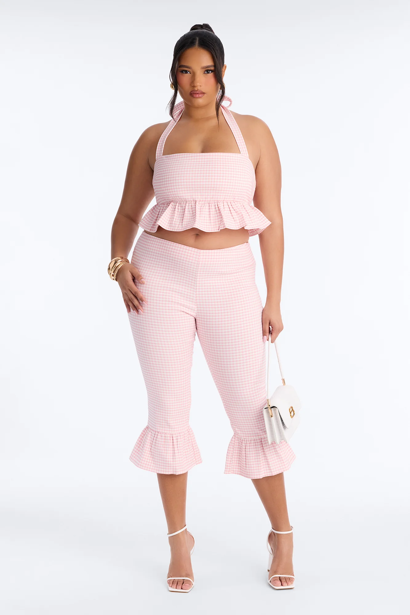 Dorothy Darling Ruffle Trim Gingham Capri - Pink - Image 4