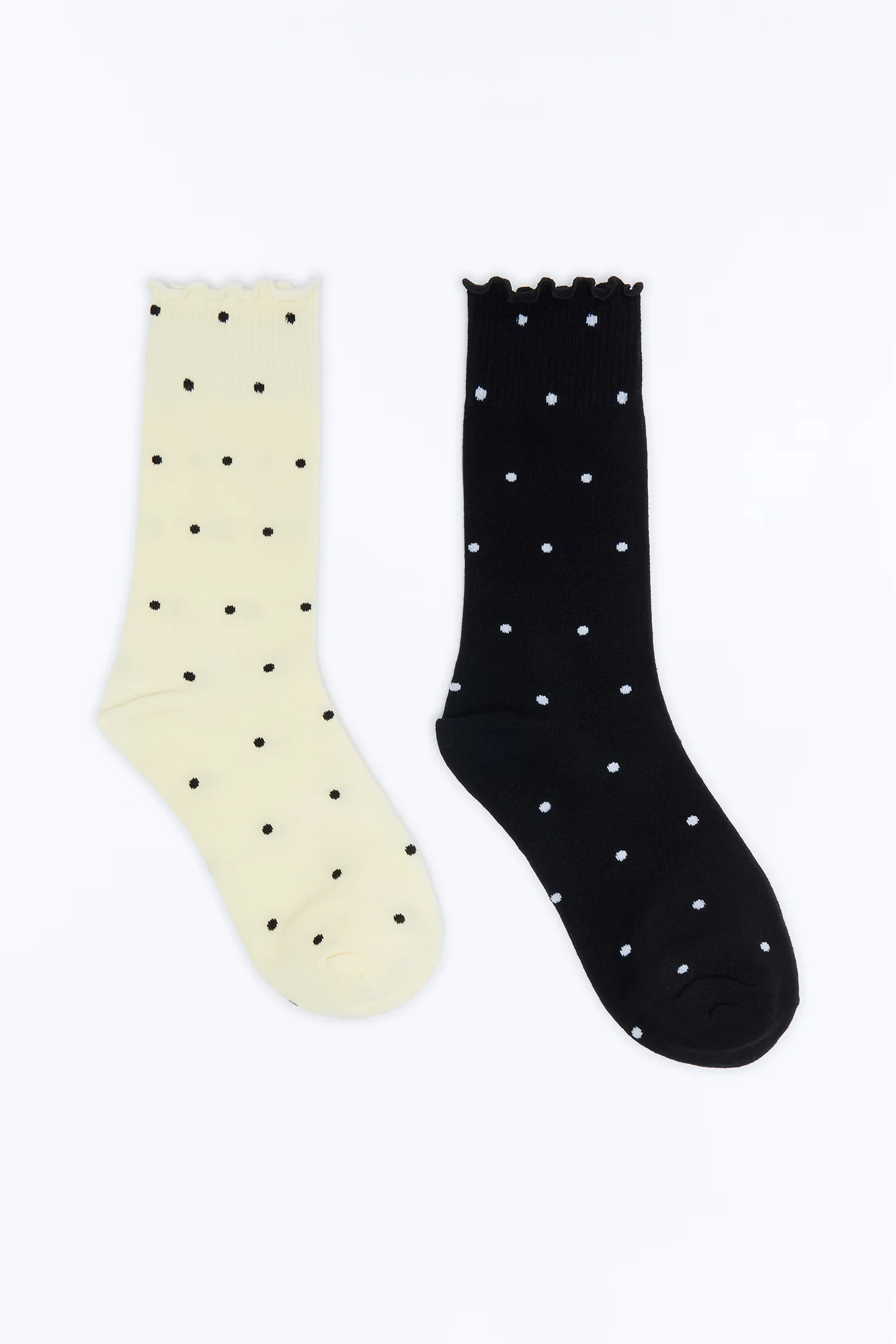 Dots And Ruffles 2 Pack Crew Socks - White/Black