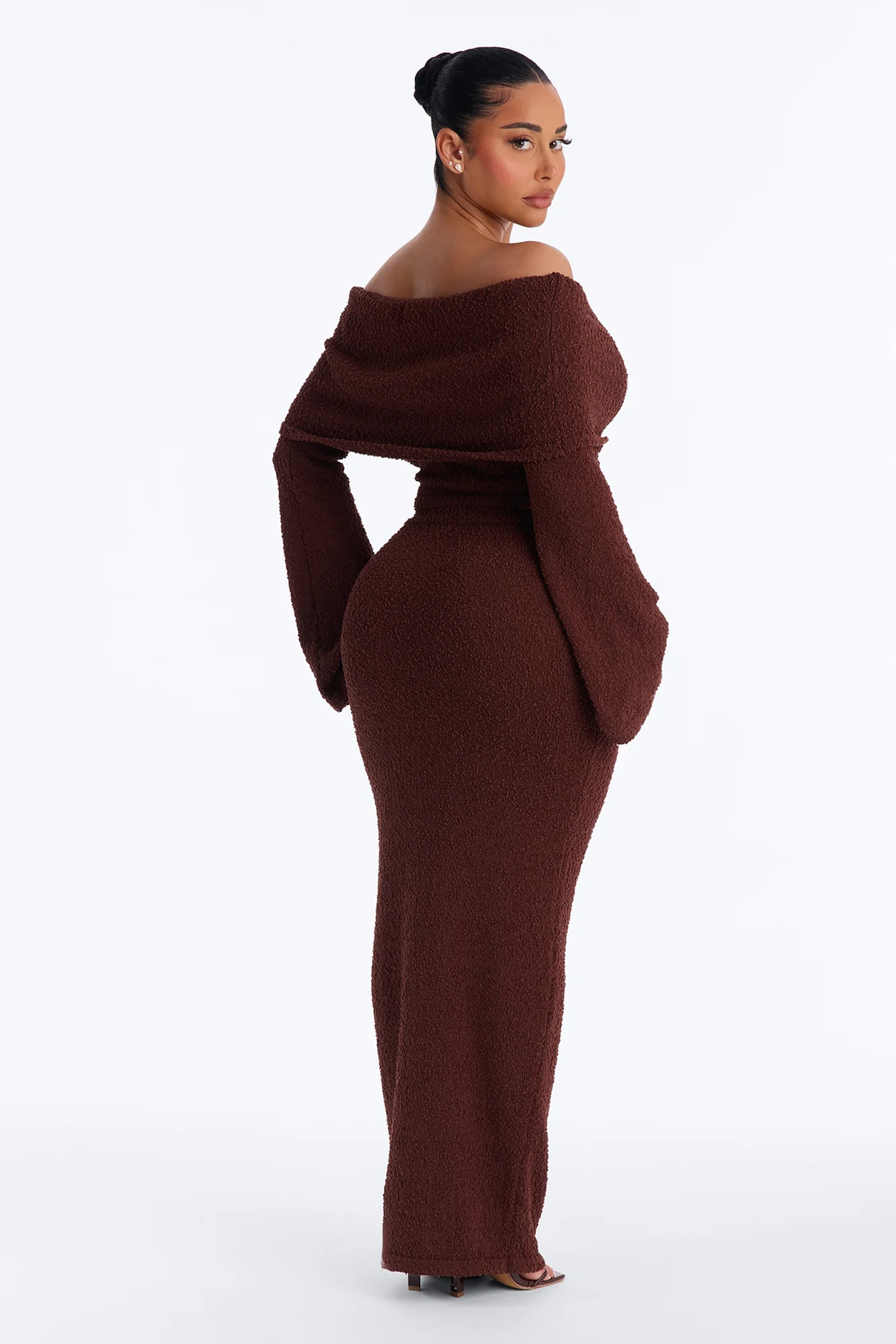 Double Date Off Shoulder Sweater Maxi Skirt Set - Chocolate - Image 4