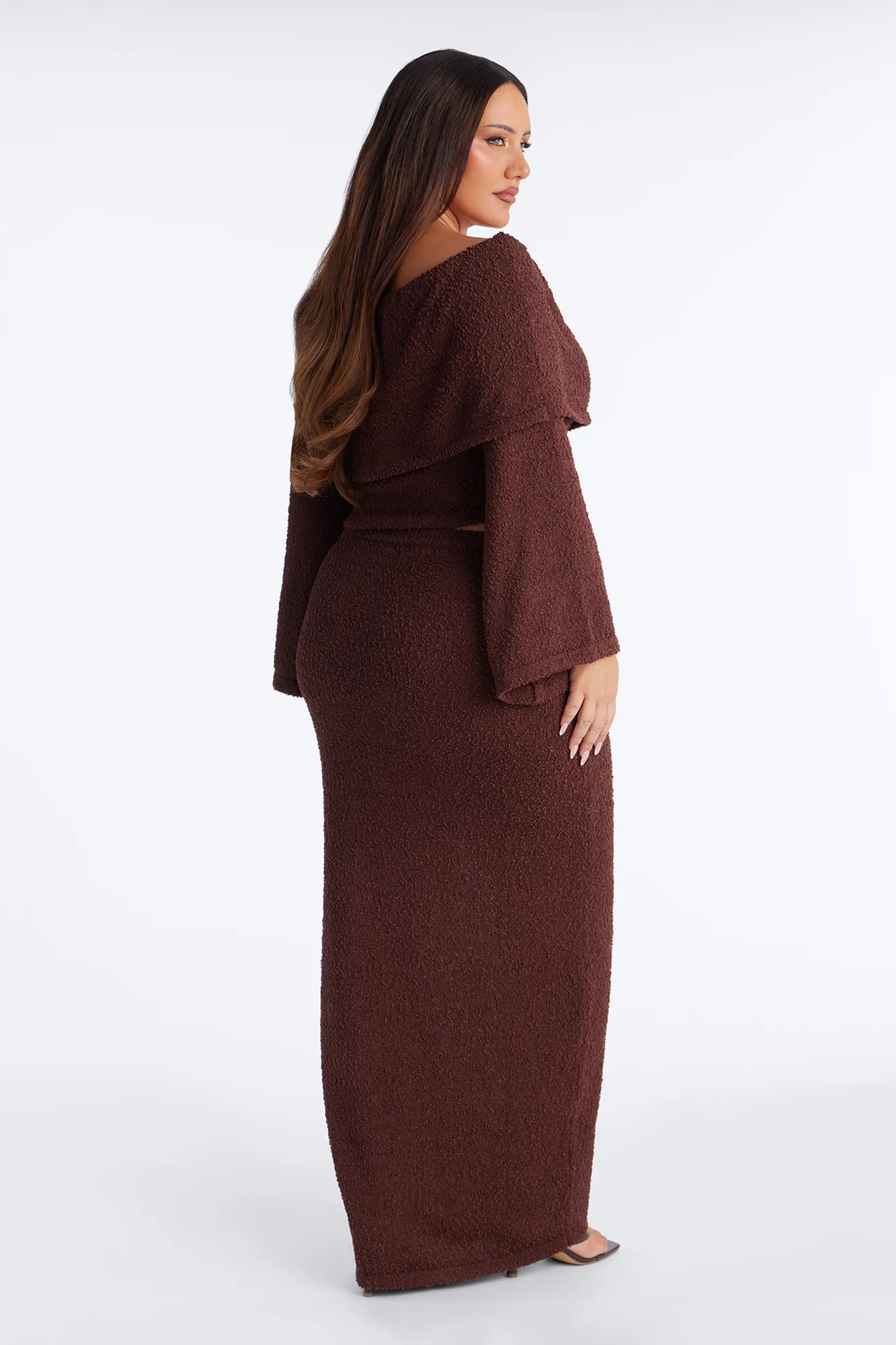 Double Date Off Shoulder Sweater Maxi Skirt Set - Chocolate - Image 7