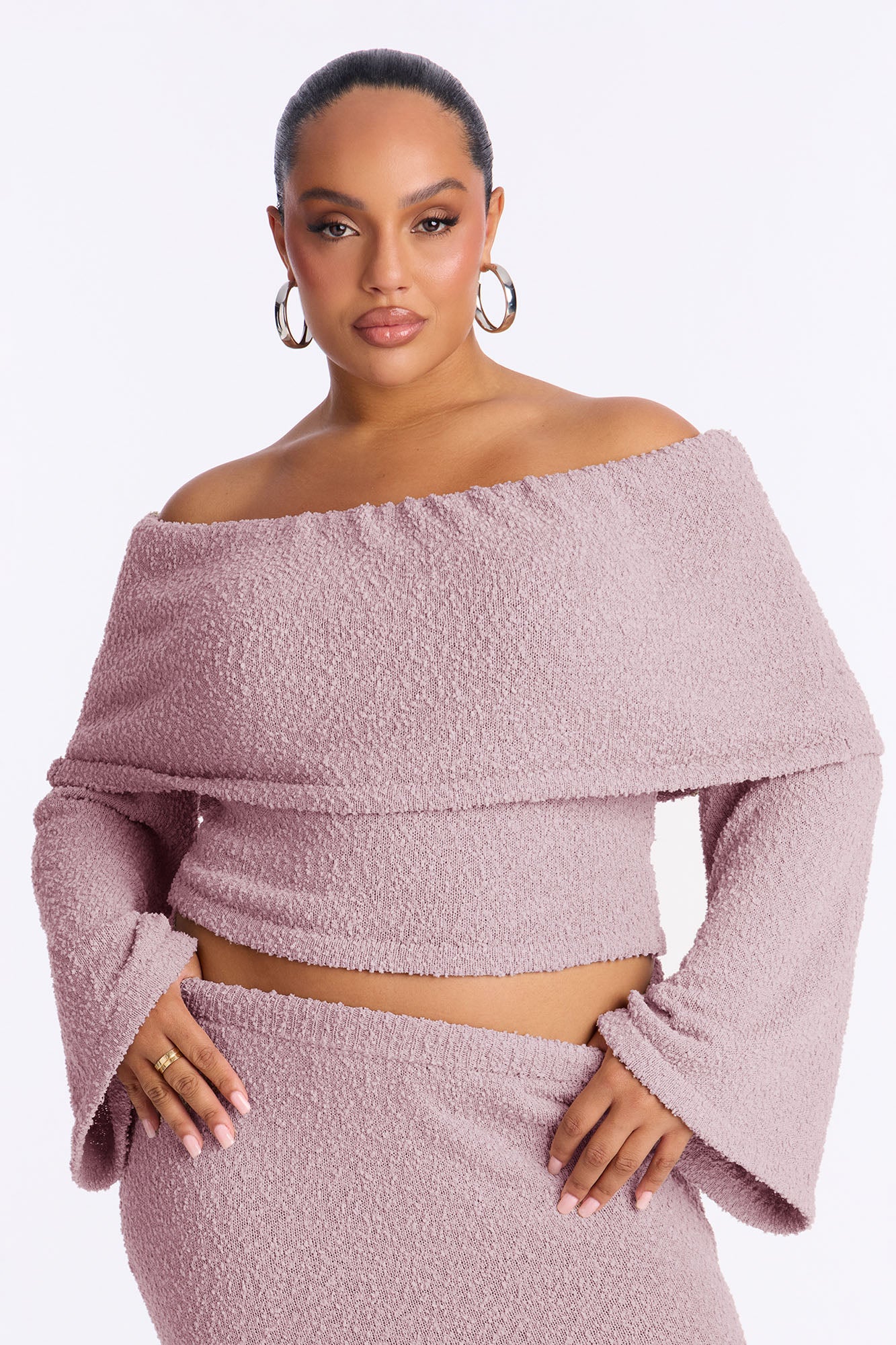 Double Date Off Shoulder Sweater Maxi Skirt Set - Mauve - Image 5