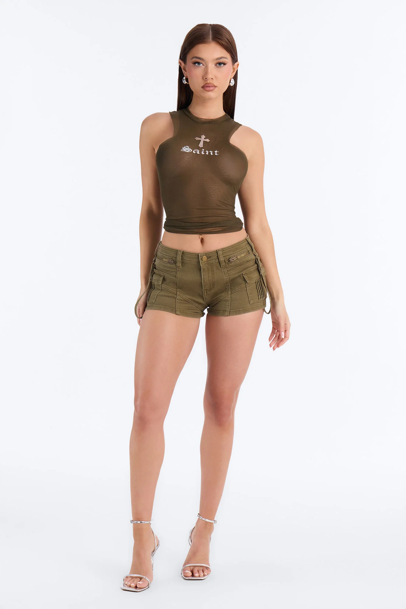 Double Layered Saint Mesh Tank Top - Olive - Image 3