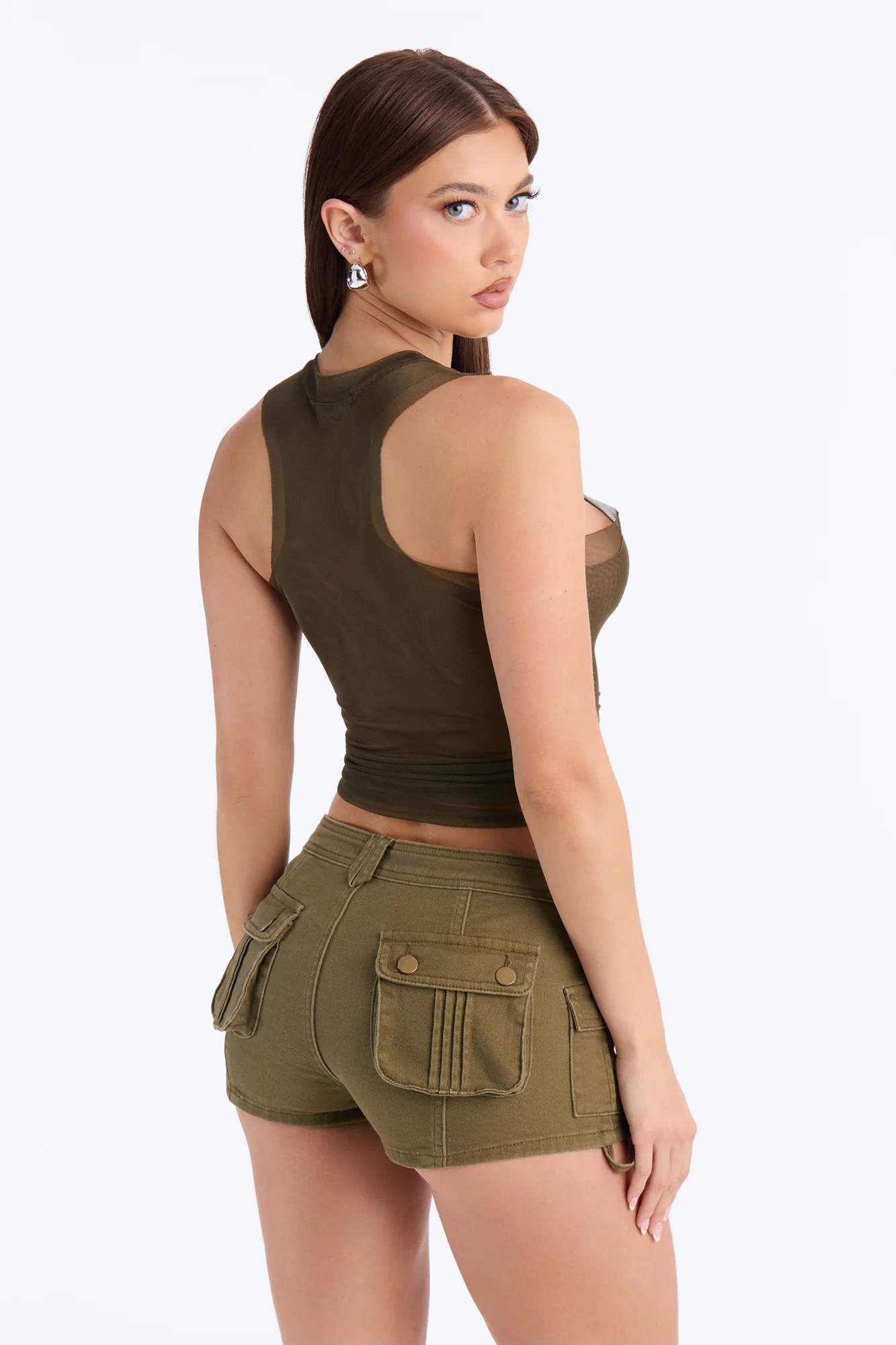 Double Layered Saint Mesh Tank Top - Olive - Image 5