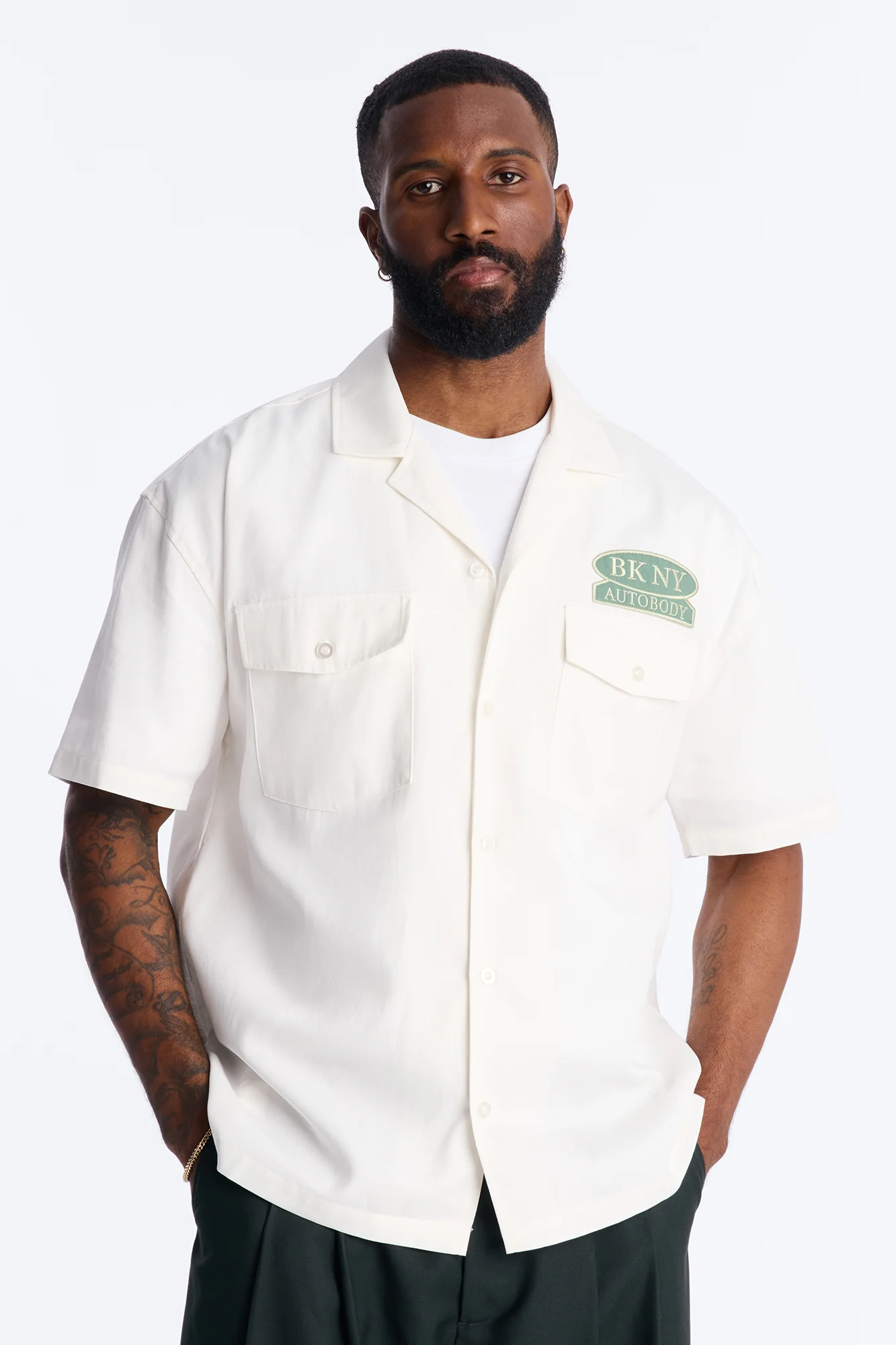 Double Patch Mechanic Shirt - White