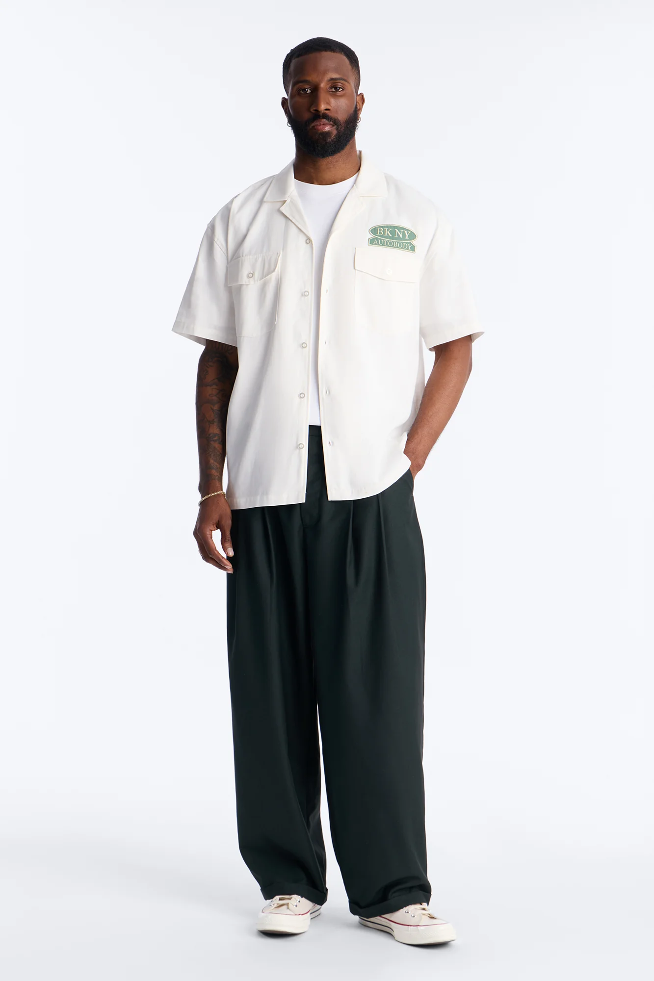 Double Patch Mechanic Shirt - White - Image 2
