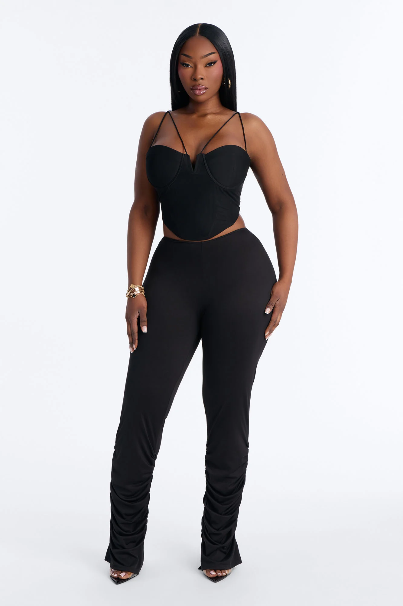 Dovie Low Rise Ruched Stacked Legging - Black - Image 6