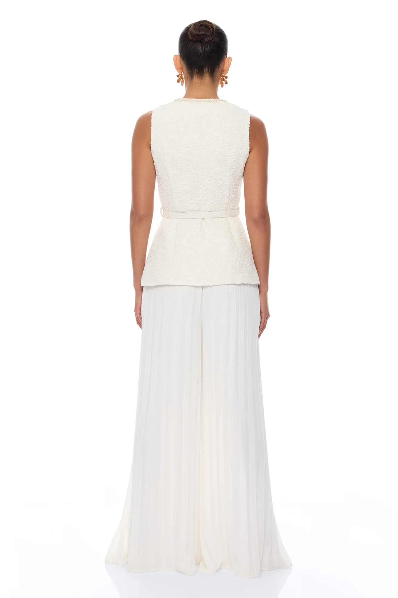 Down The Coast Tweed Pleated Pant Set - Off White - Image 4