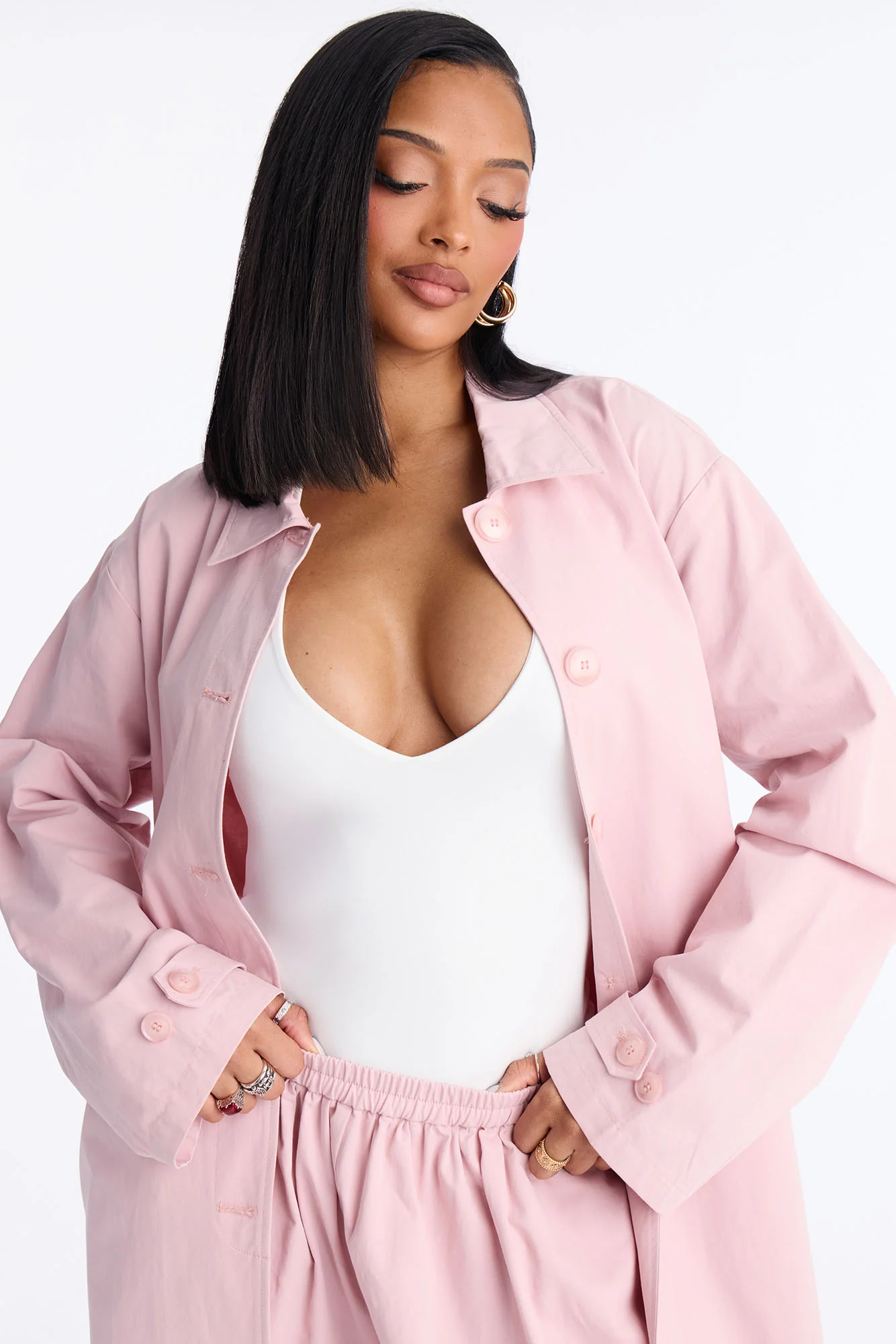 Down The Street Trench Coat Balloon Pant Set - Mauve - Image 2