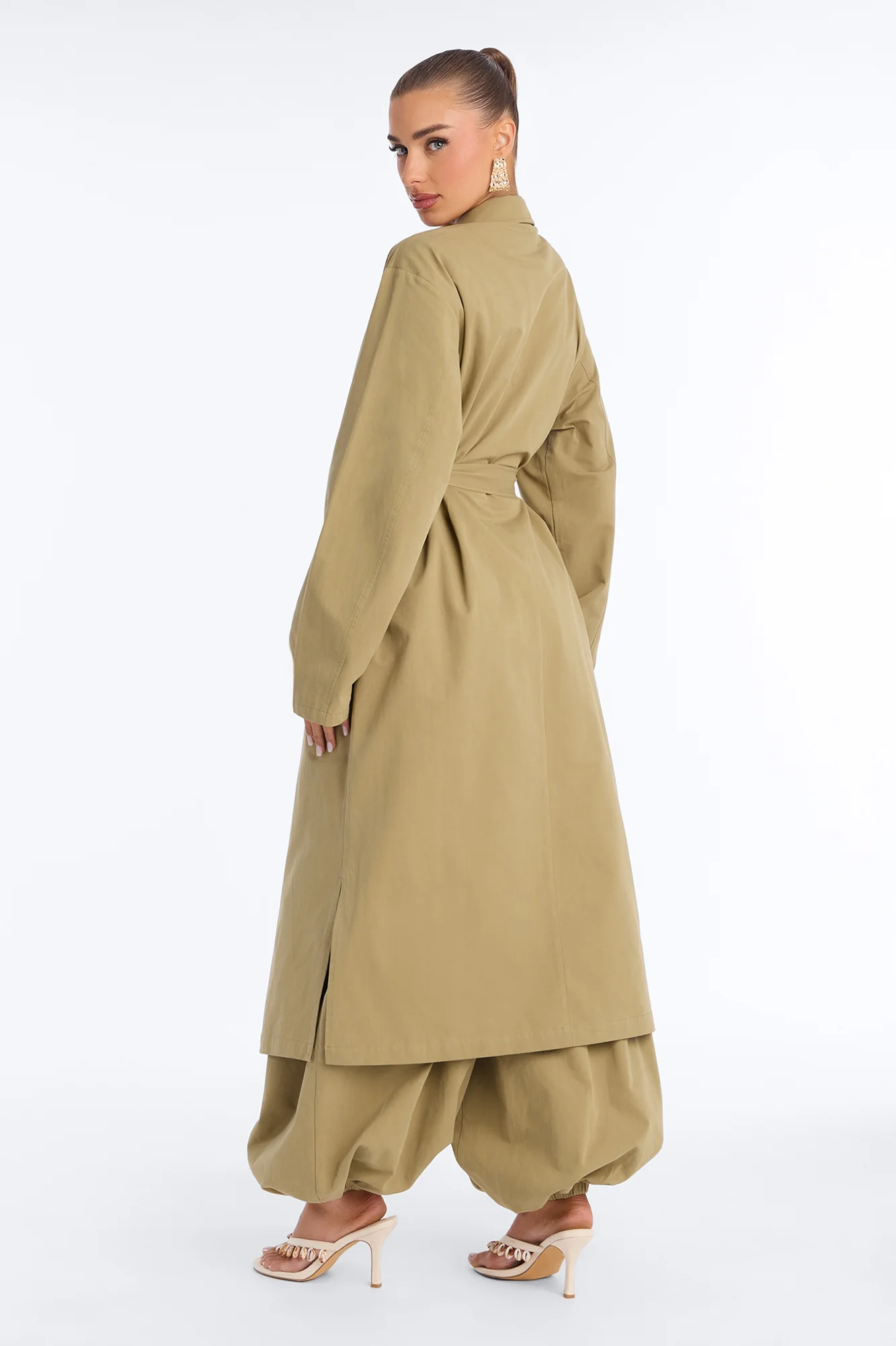 Down The Street Trench Coat Balloon Pant Set - Olive - Image 5