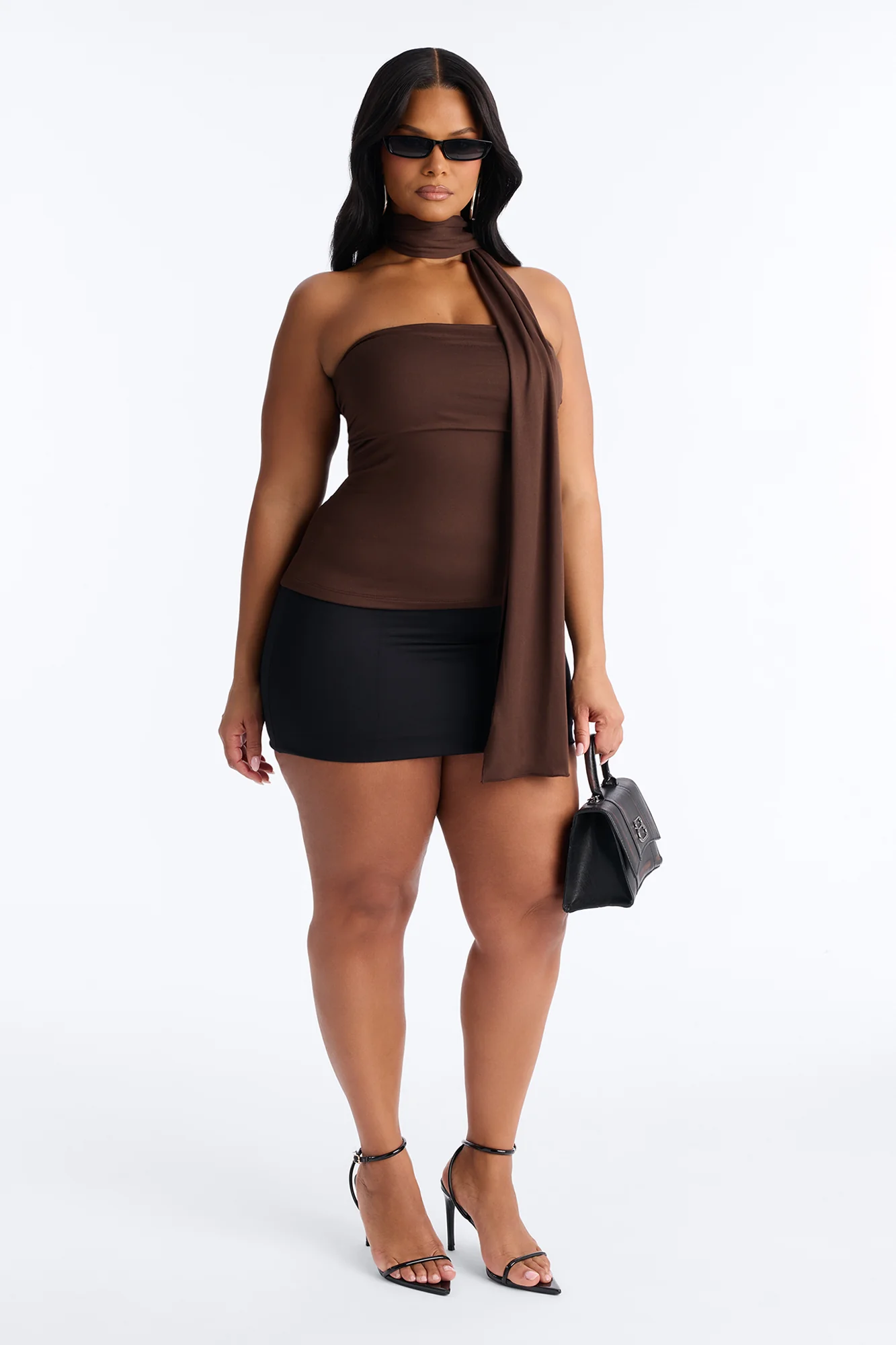 Downtown Elegance Tube Top & Scarf 2 Piece Set - Brown - Image 6
