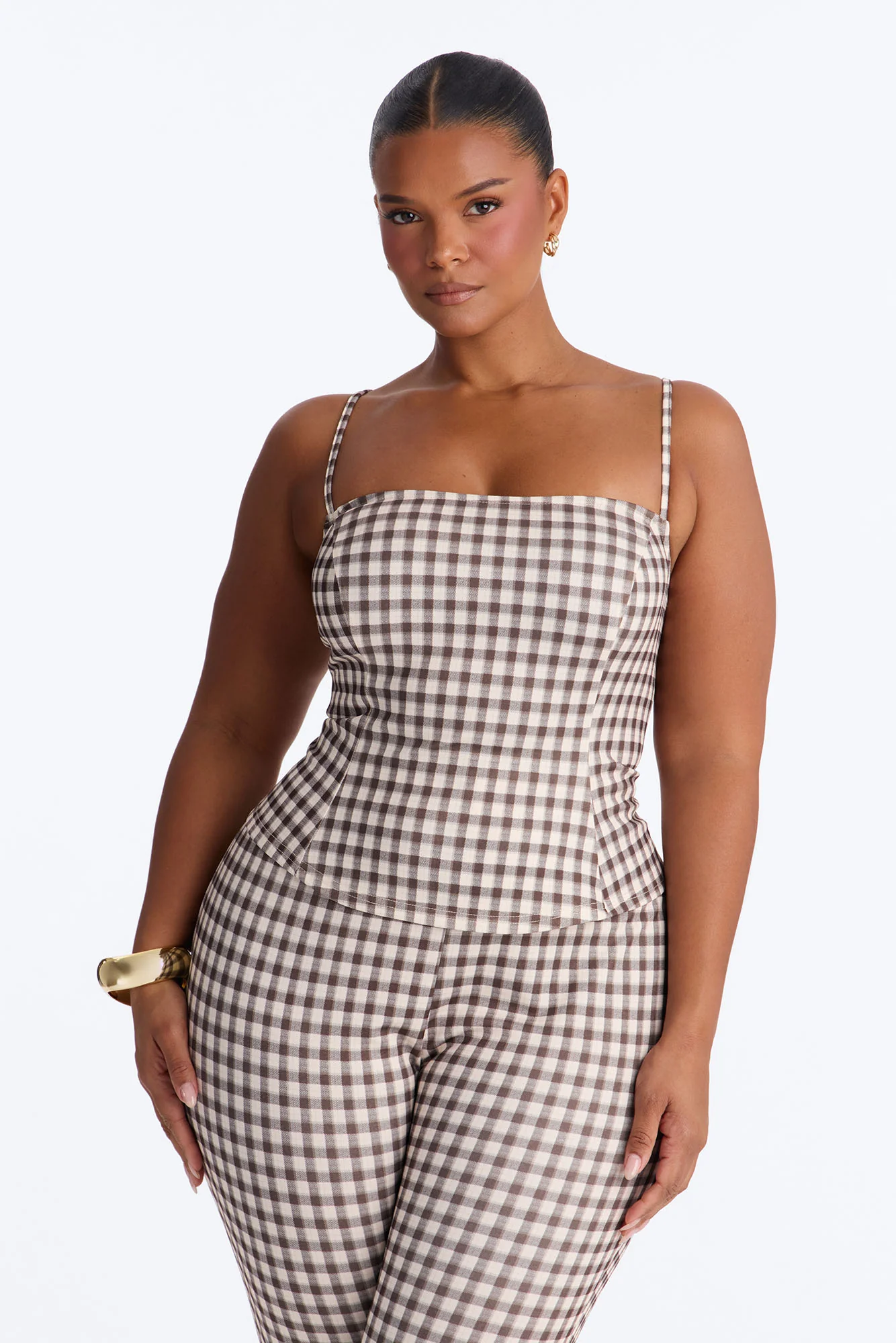 Downtown Girl Gingham Capri Set - Brown Combo - Image 5