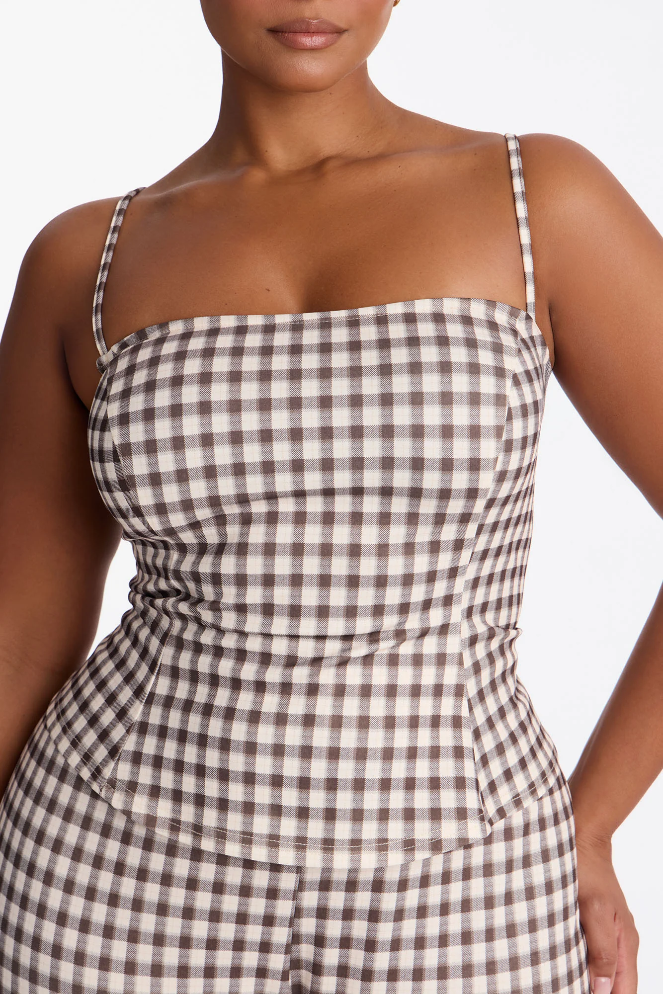Downtown Girl Gingham Capri Set - Brown Combo - Image 6