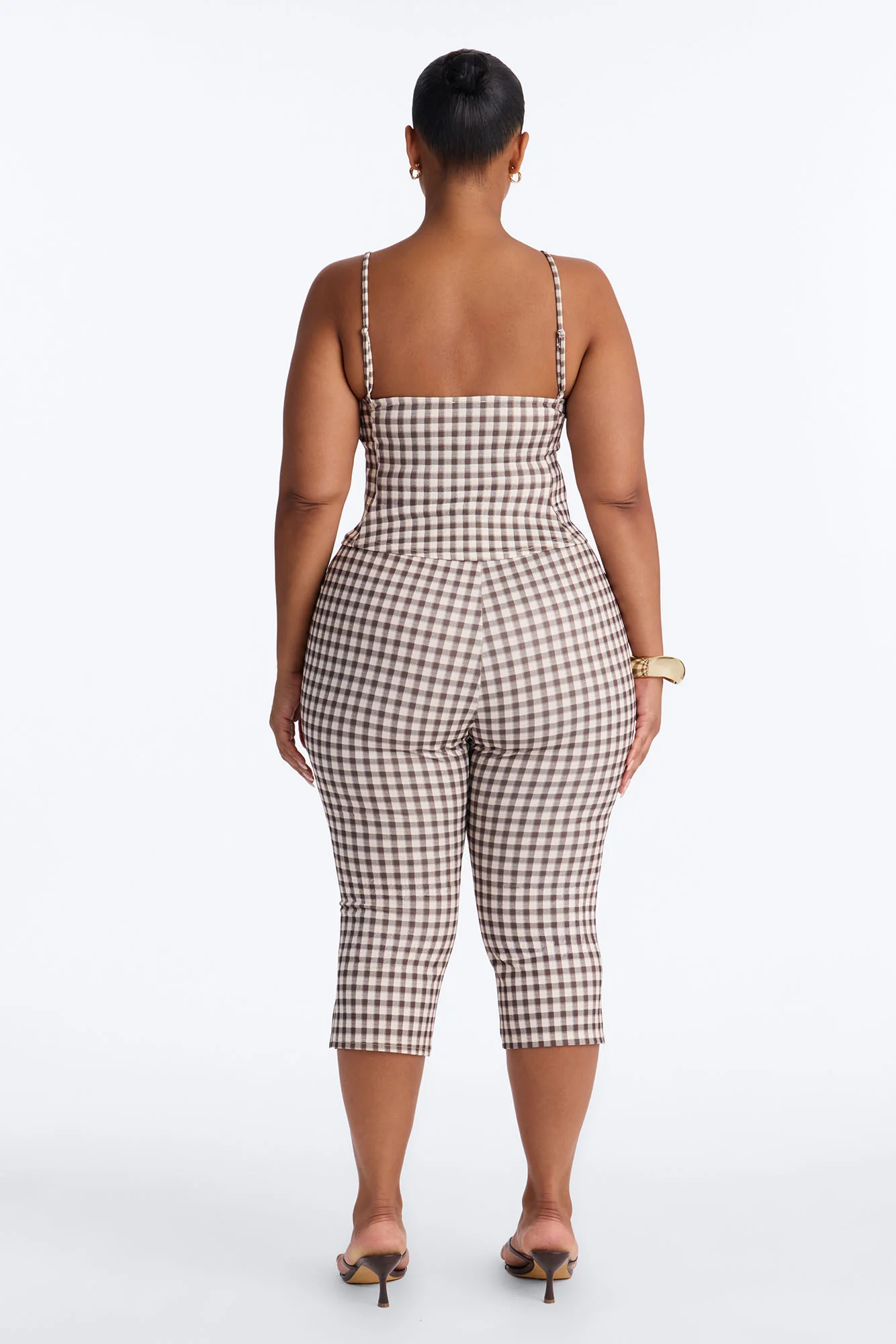 Downtown Girl Gingham Capri Set - Brown Combo - Image 7