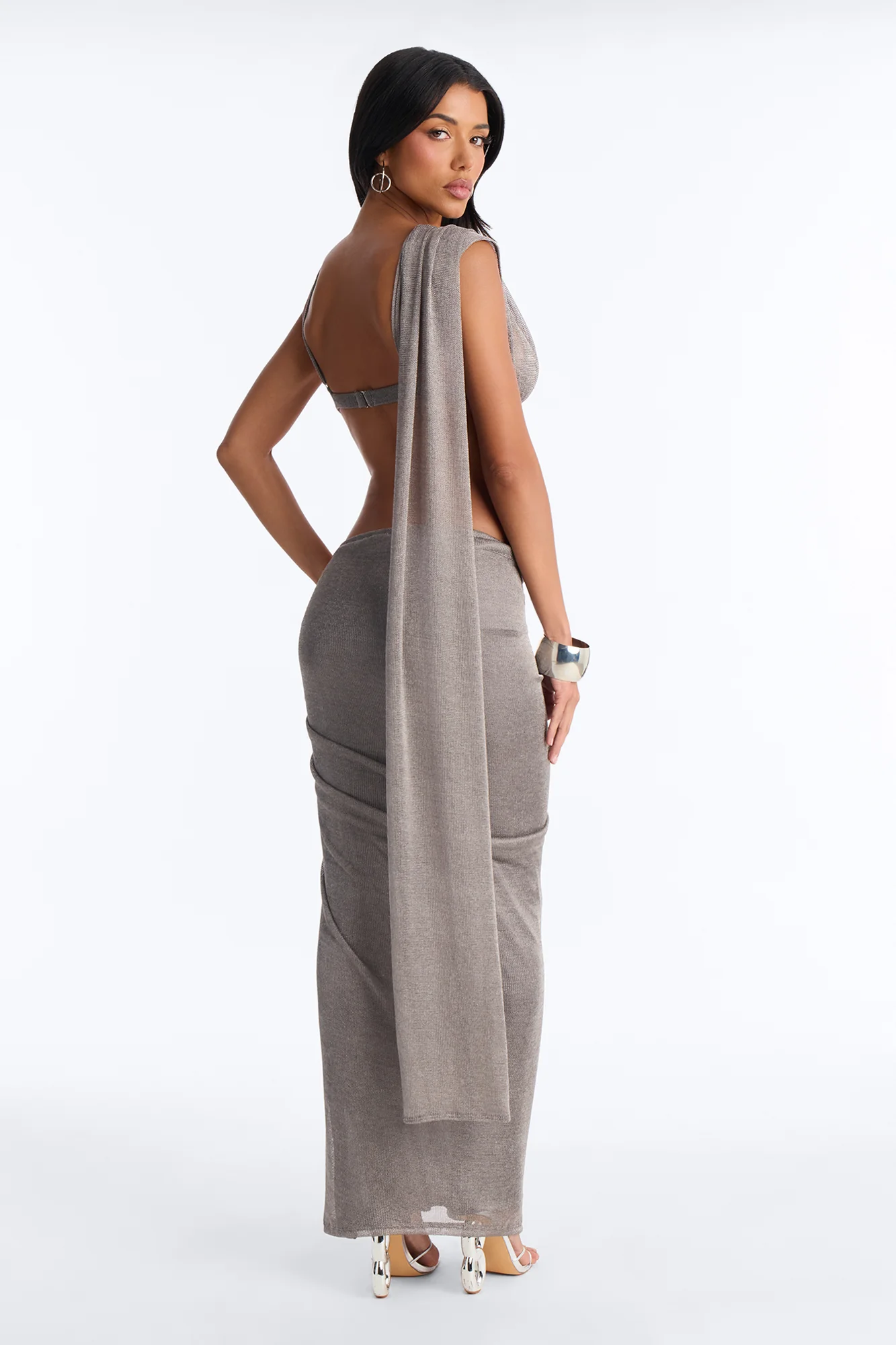 Draped Desires Metallic Skirt Set - Silver - Image 4