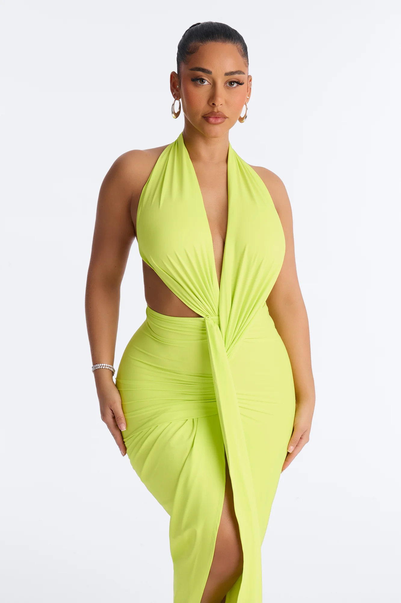 Draped Dreams Maxi Dress - Lime - Image 2