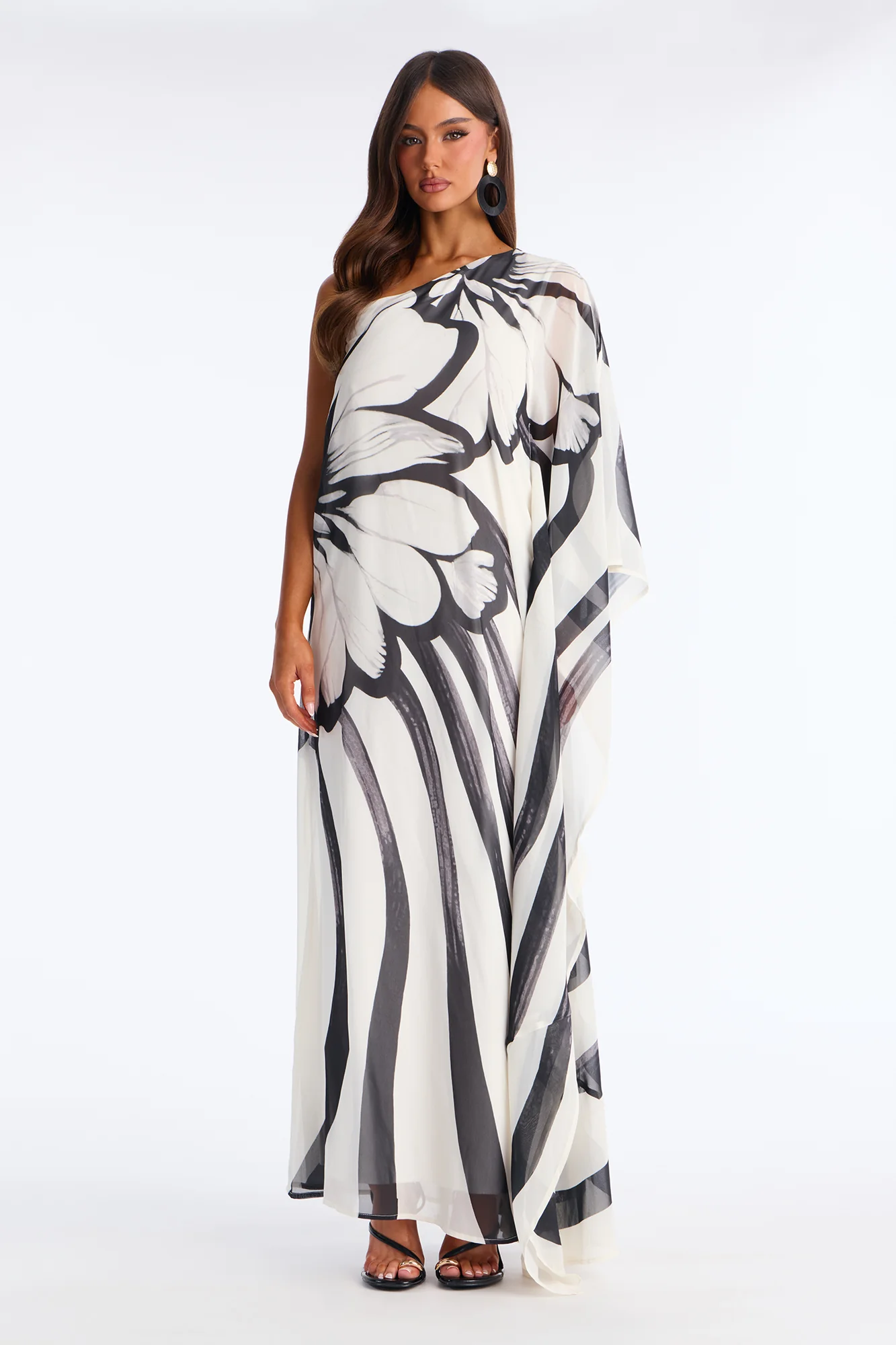 Draped In Luxe Chiffon Kaftan Maxi Dress - Black/combo