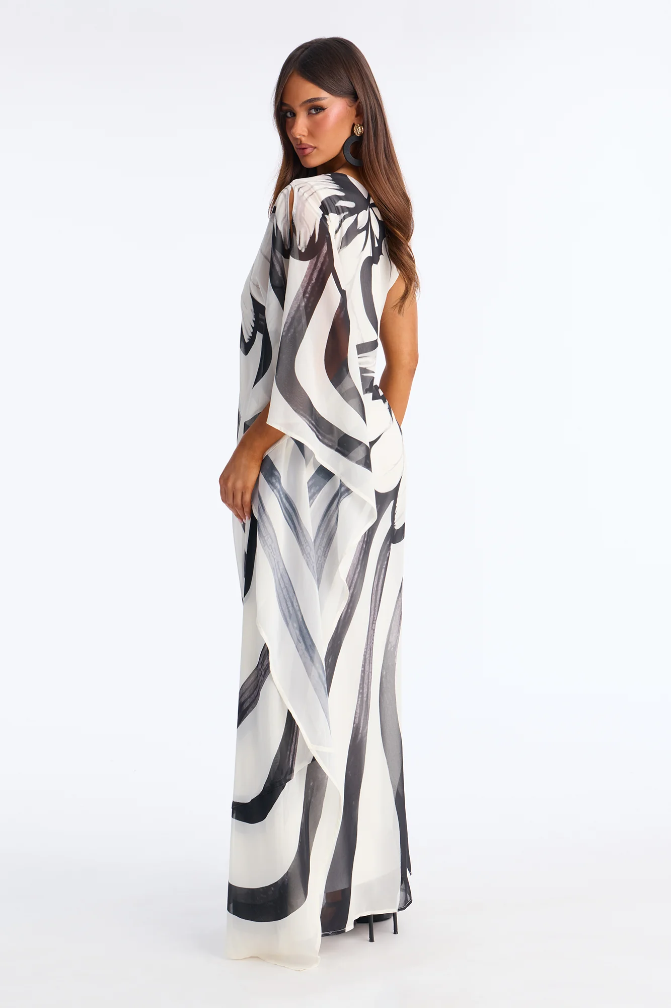 Draped In Luxe Chiffon Kaftan Maxi Dress - Black/combo - Image 5