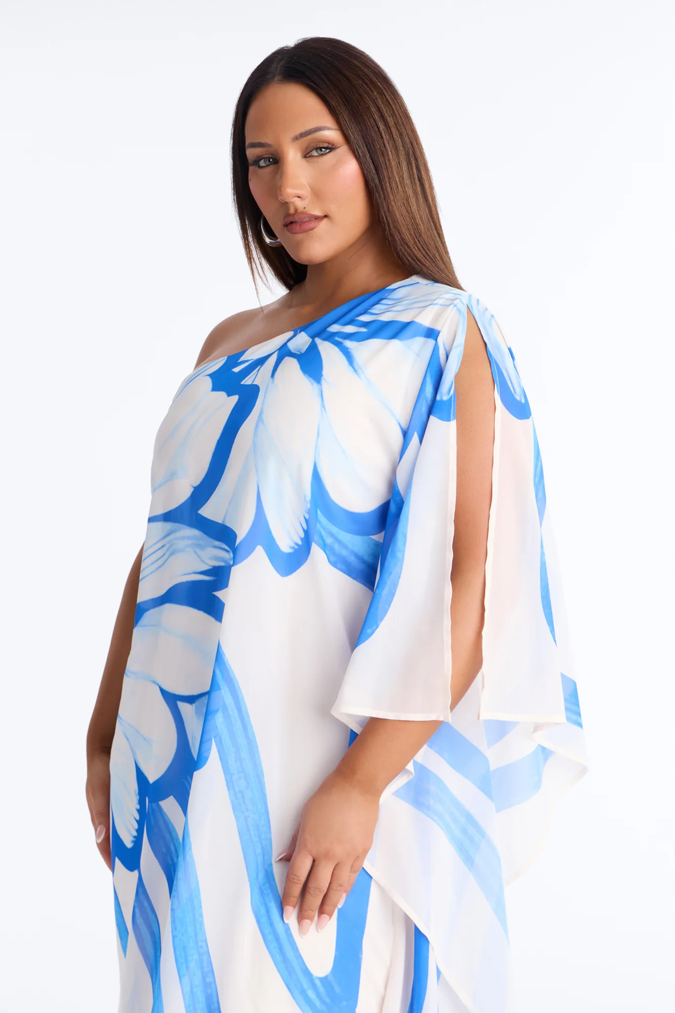 Draped In Luxe Chiffon Kaftan Maxi Dress - Blue/combo - Image 6