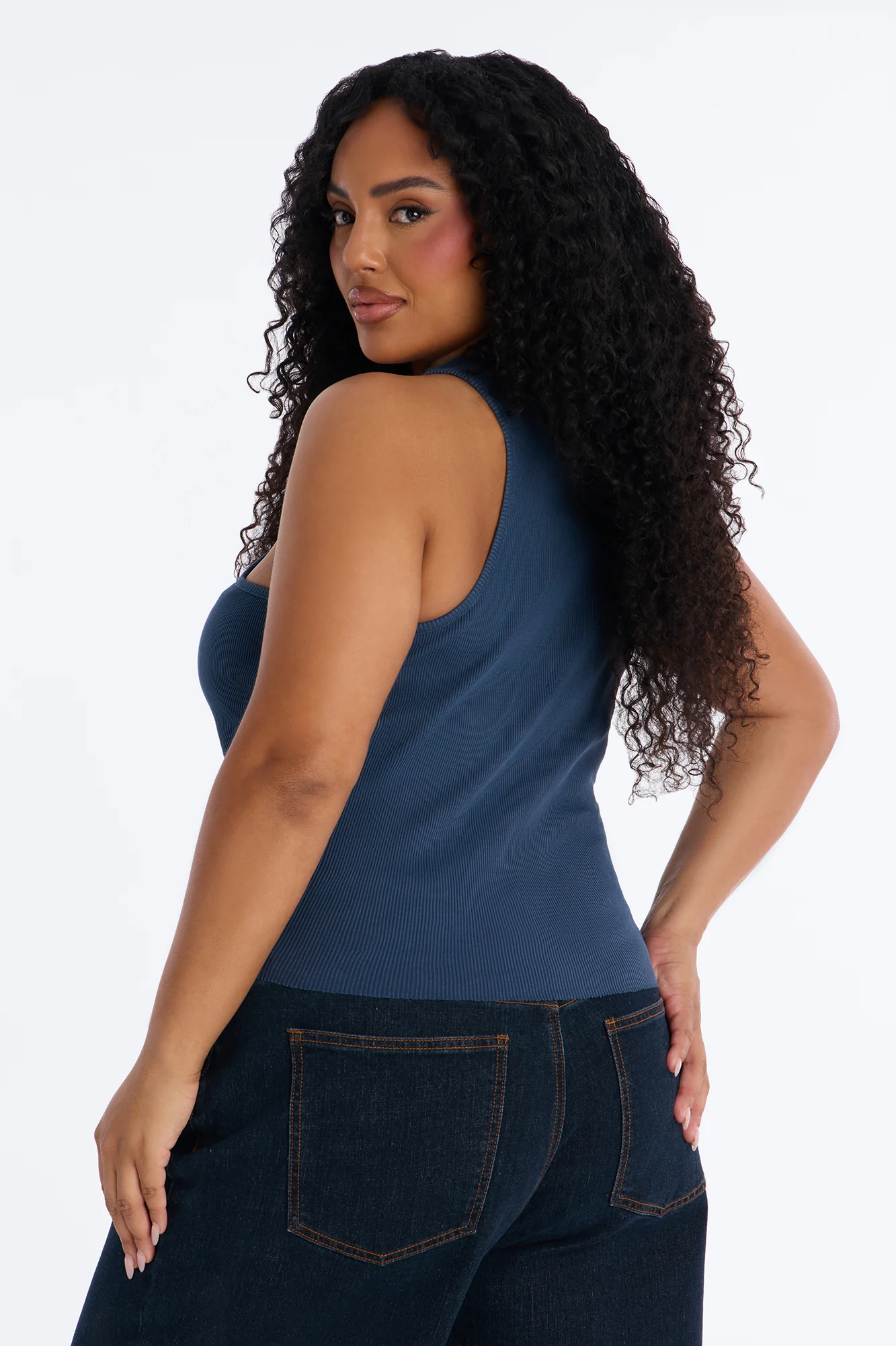 Dream Girl Ribbed Tank - Navy - Image 8