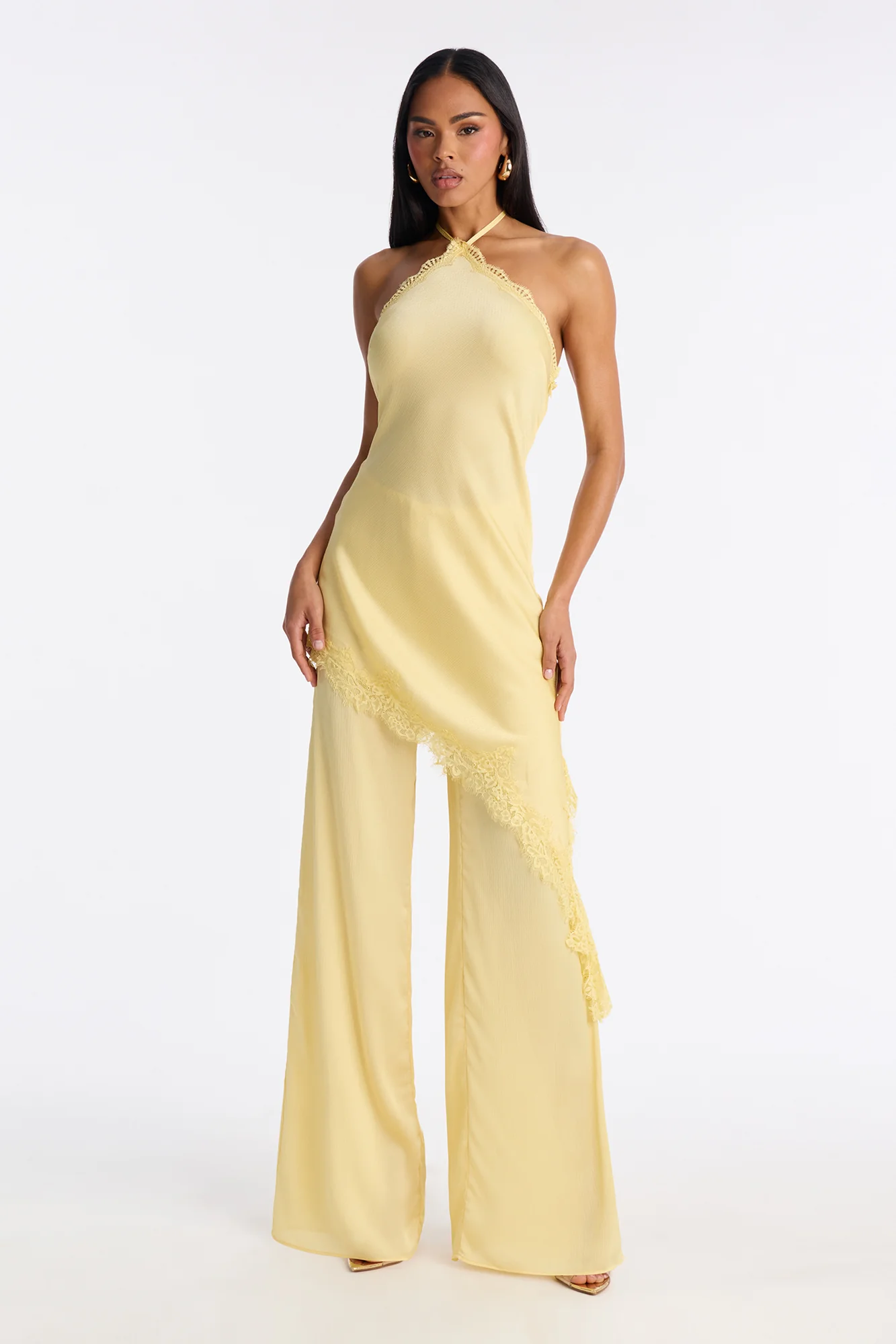Dream In Lace Wide Leg Jumpsuit - Yellow
