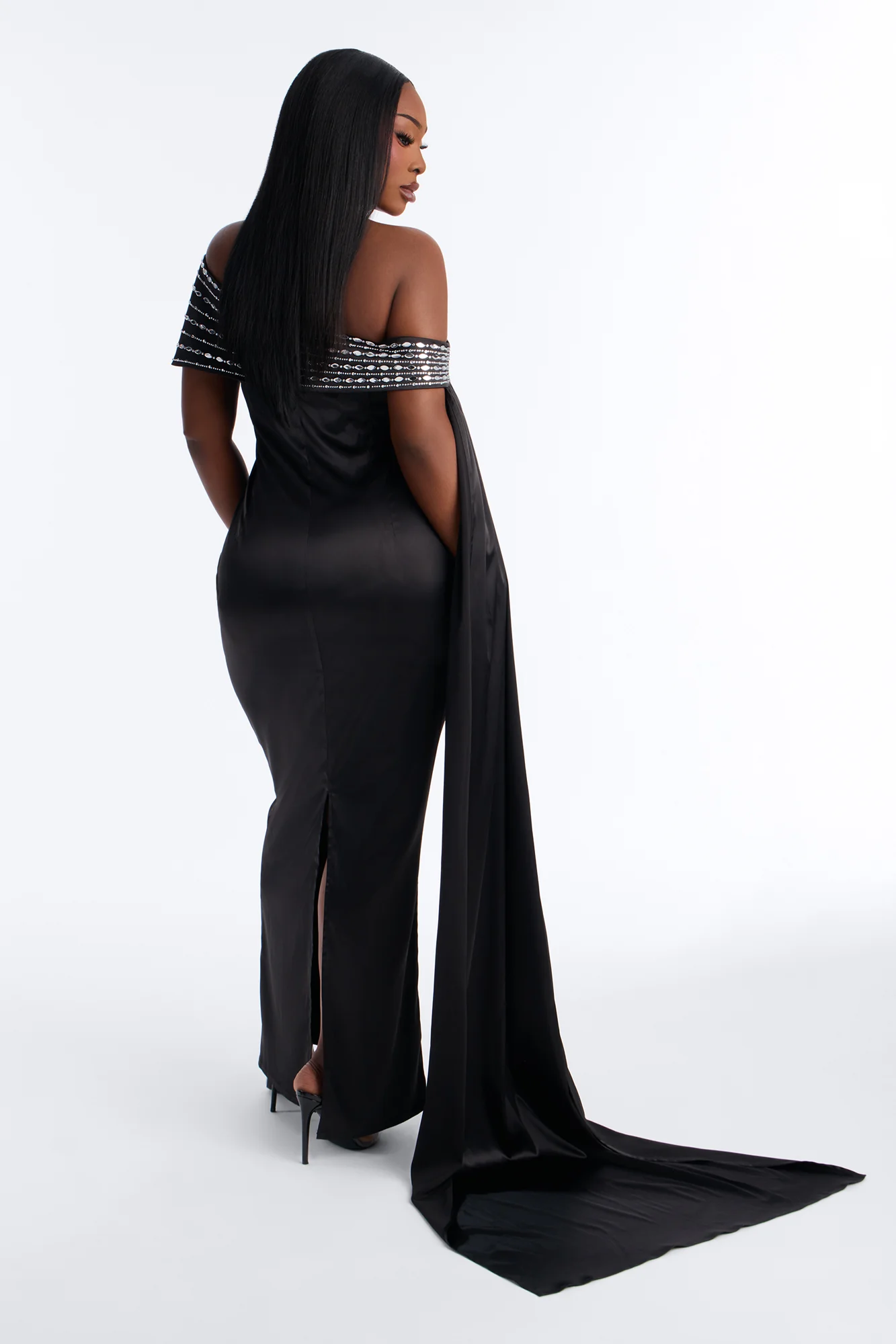 Dream Moment Satin Maxi Gown - Black - Image 8