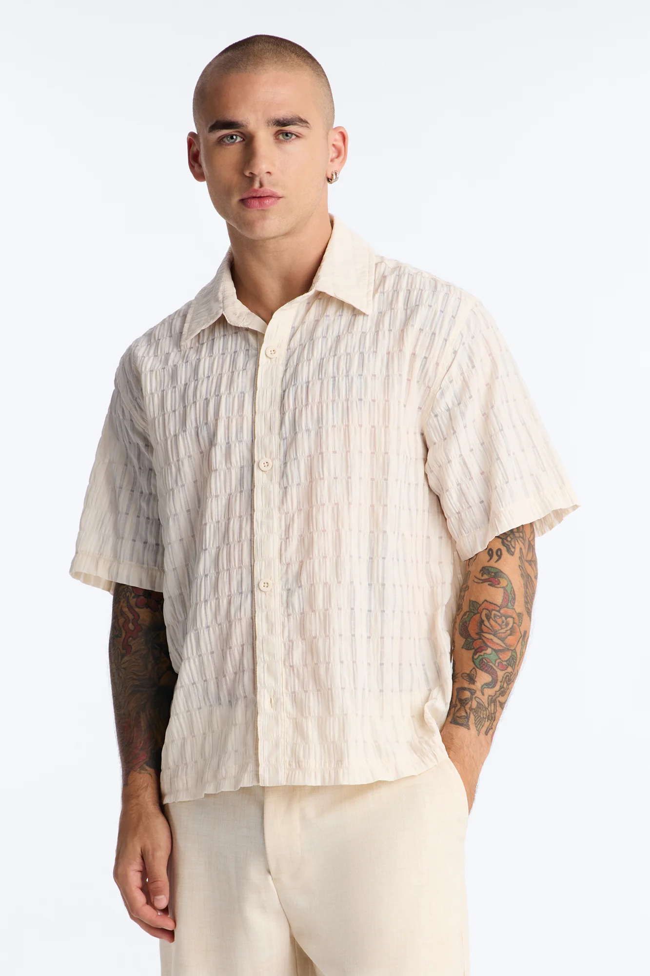 Dream Puff Cuban Collar Button Up Shirt - Cream
