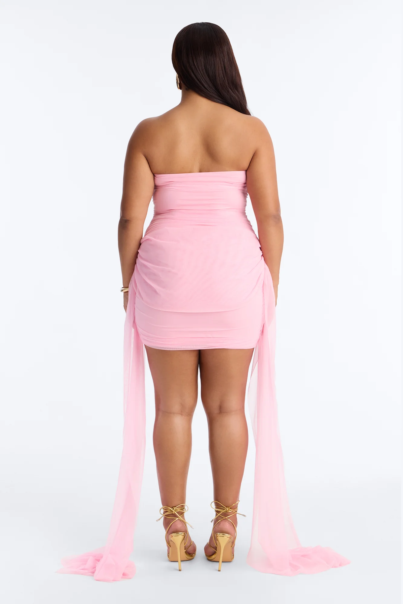 Dreamy Draped Mesh Mini Dress - Light Pink - Image 8