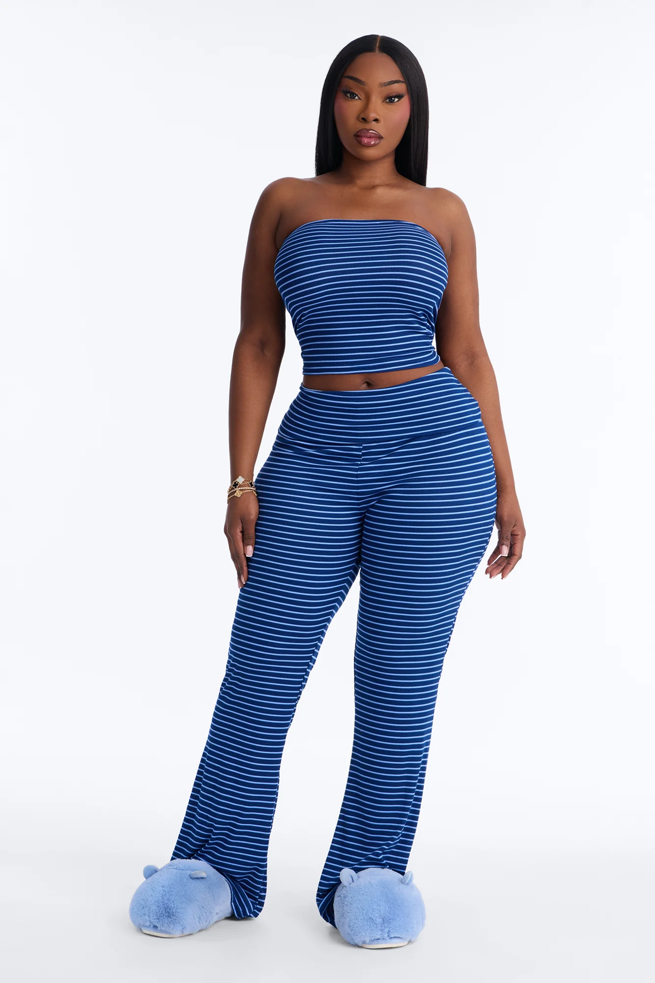 Dreamy Nights Tube Top Foldover PJ Pant Set - Navy - Image 4
