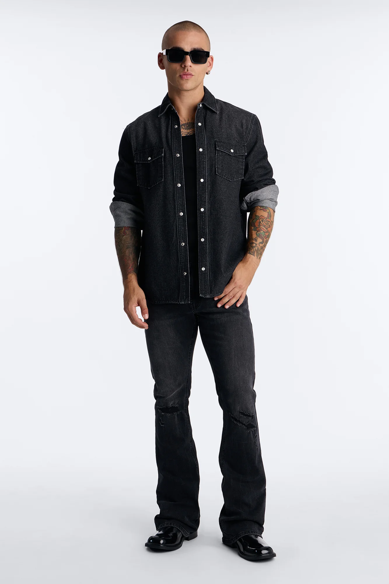 Dreamy Stacked Skinny Flare Jeans - Black Wash - Image 2