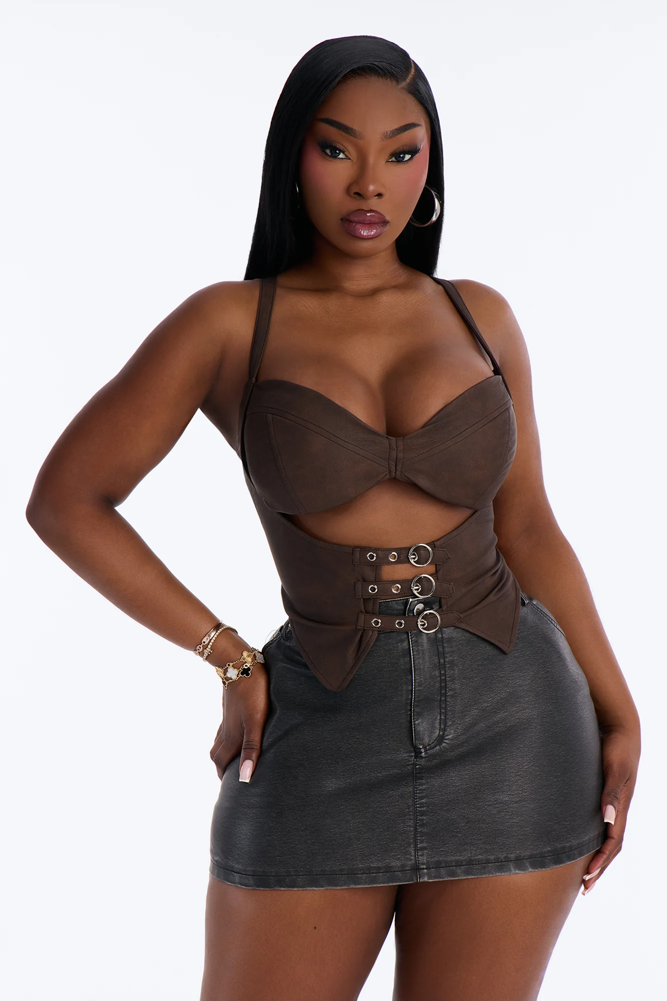 Dressed To Distract Belted Faux Leather Corset - Brown - Image 5