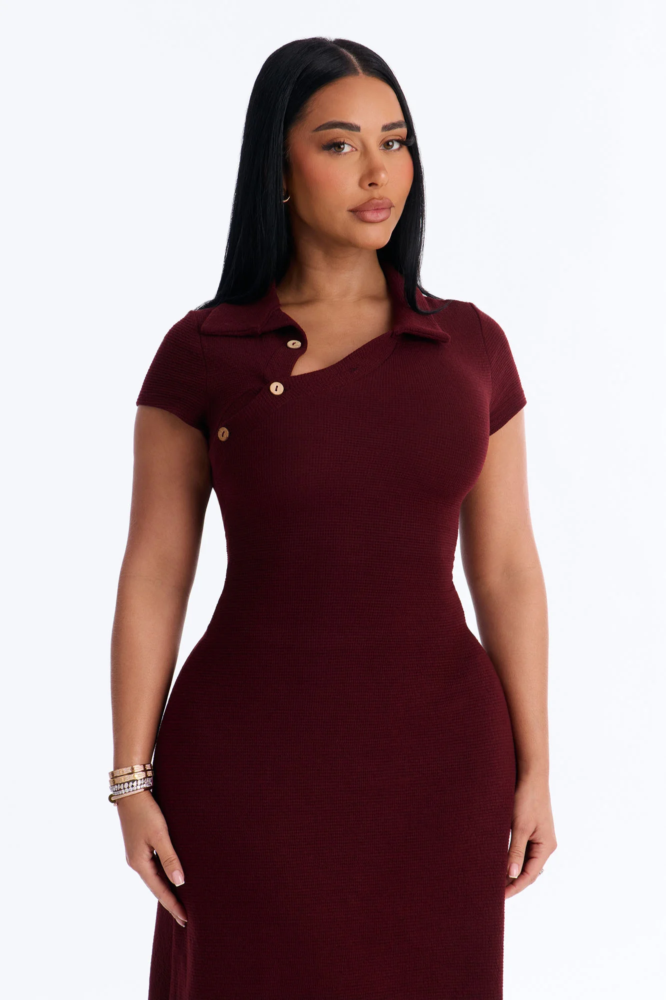 Drew Collar Sweater Midi Dress - Burgundy - Image 2