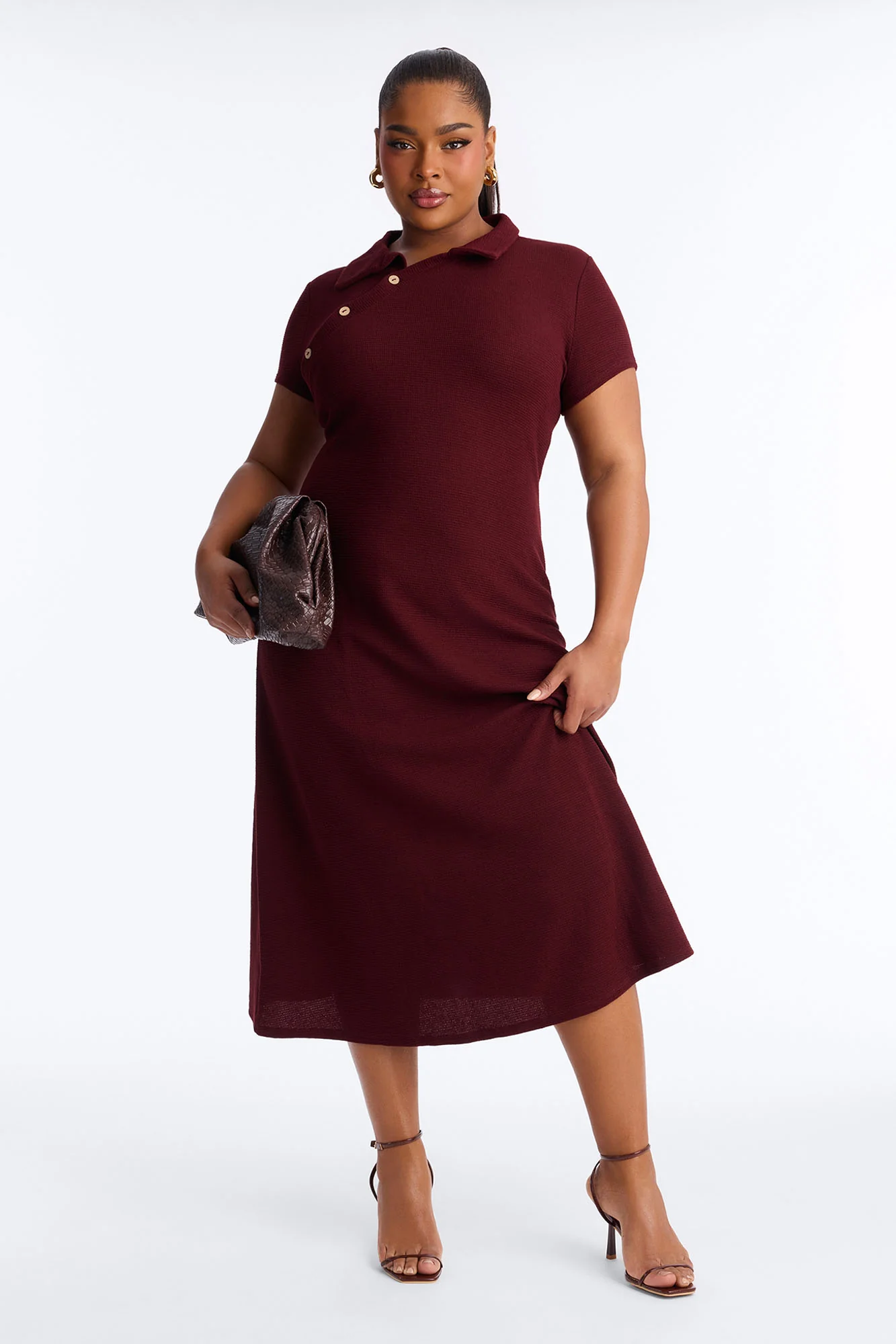 Drew Collar Sweater Midi Dress - Burgundy - Image 5