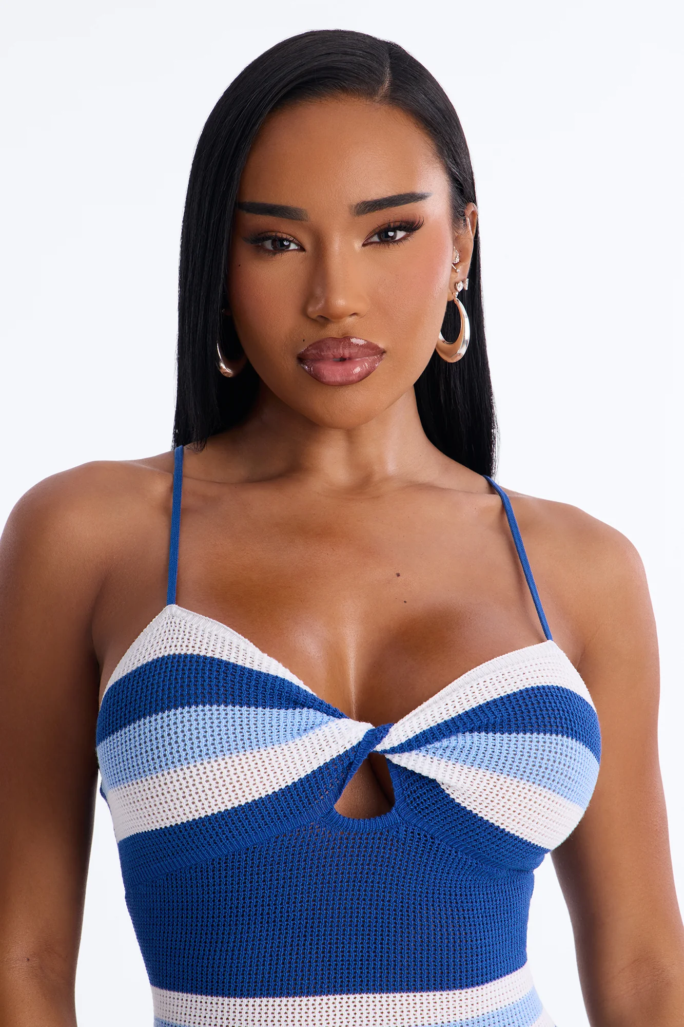 Drift Away With Me Striped Crochet Micro Mini Dress - Blue/combo - Image 3