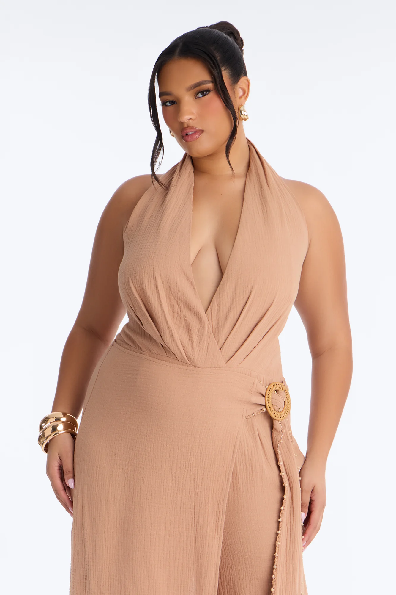 Drift With Me Halter Airflow Jumpsuit - Tan - Image 6