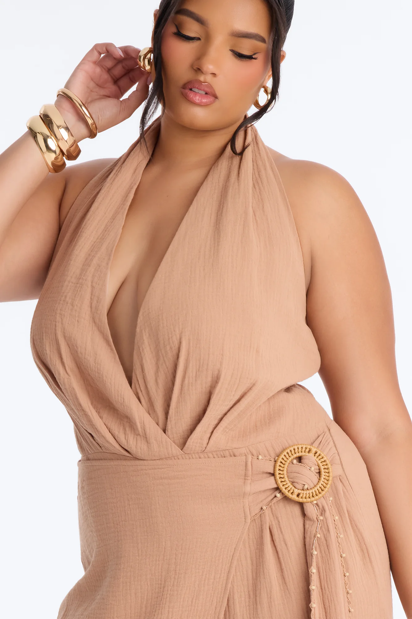 Drift With Me Halter Airflow Jumpsuit - Tan - Image 7