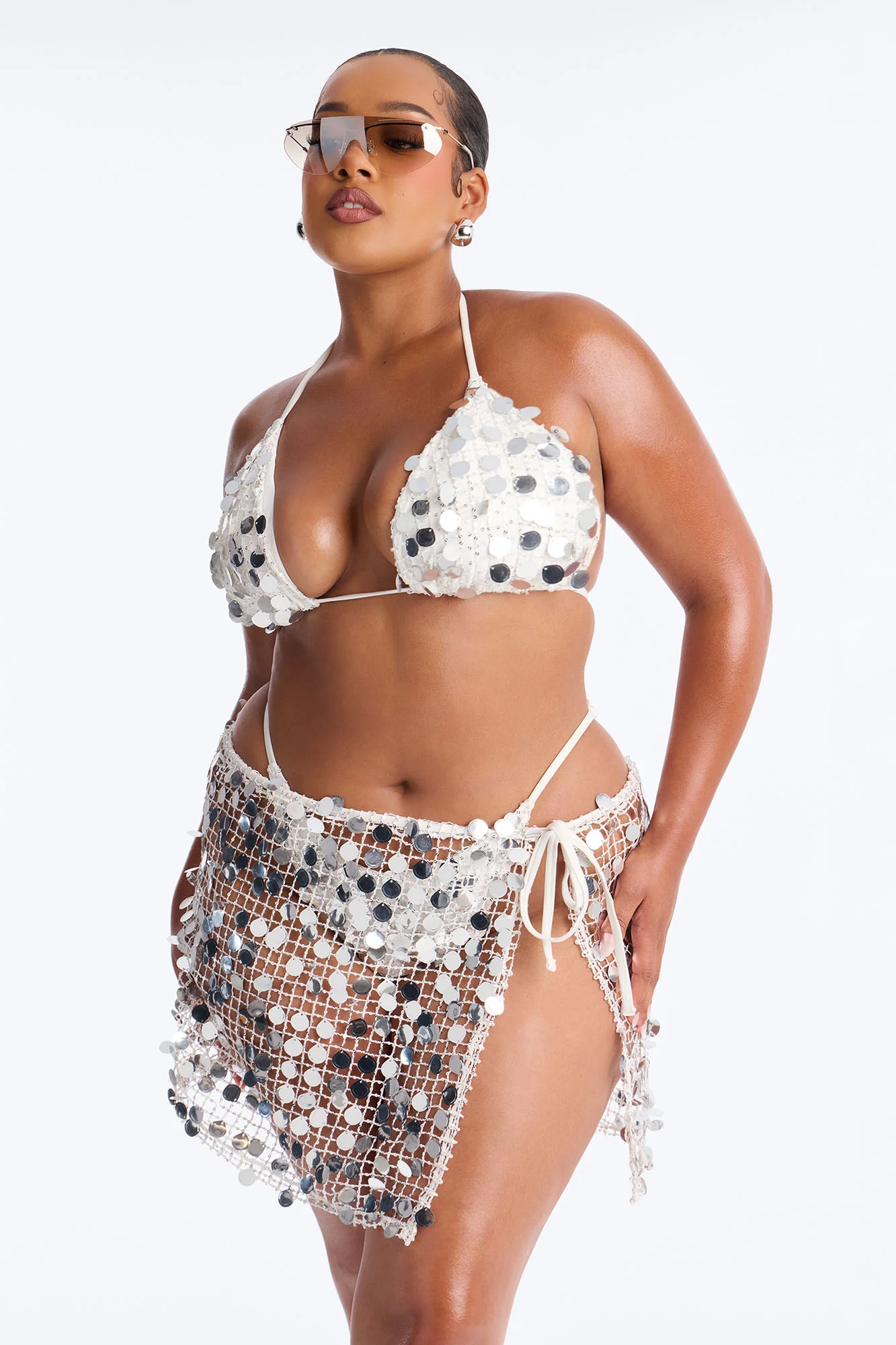 Drinks On The Beach Bikini And Coverup Skirt Set - Silver - Image 6