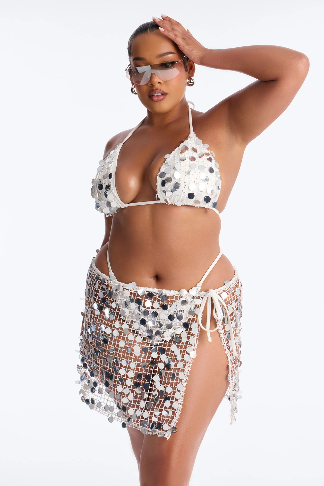 Drinks On The Beach Bikini And Coverup Skirt Set - Silver - Image 8
