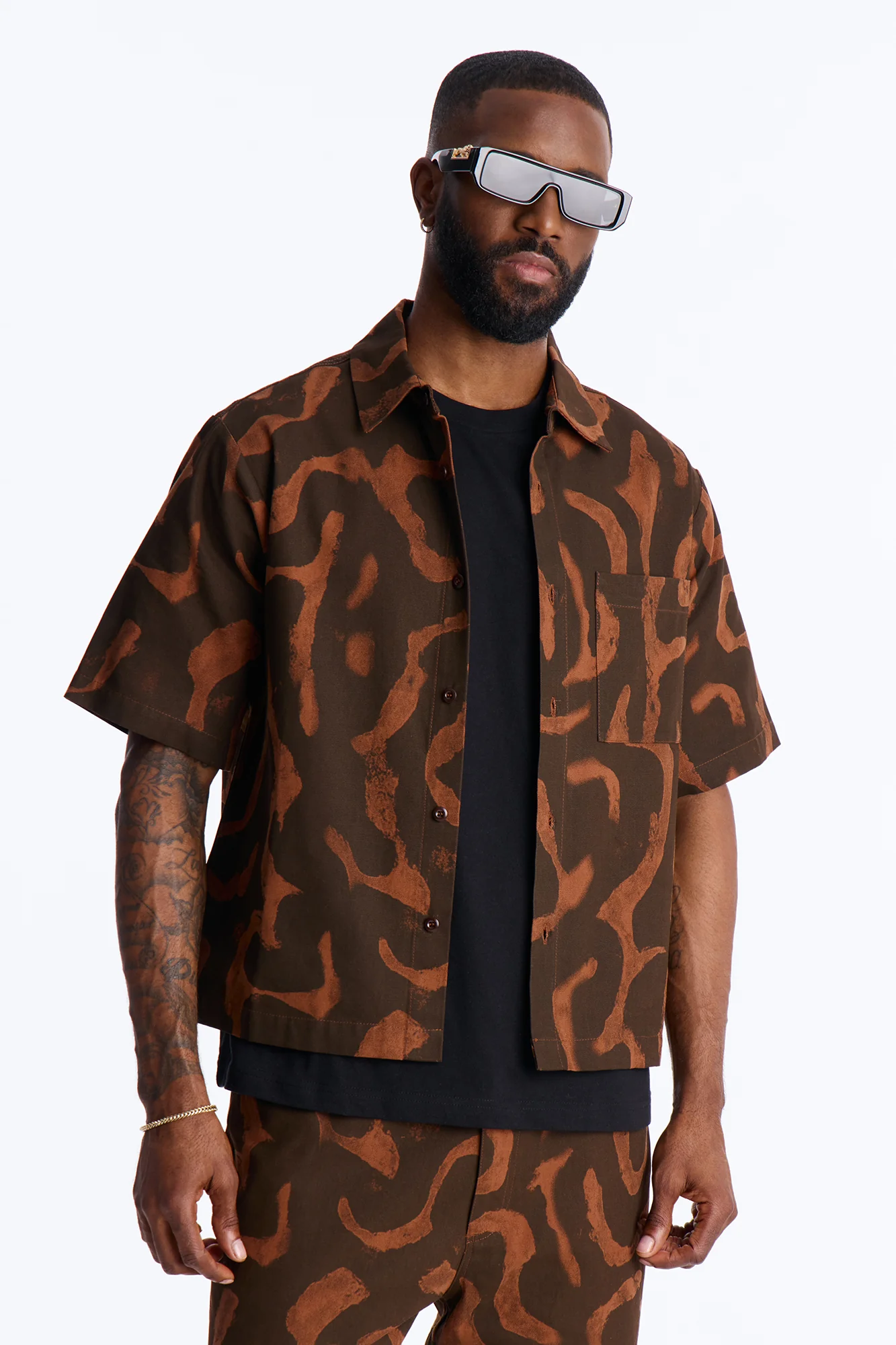 Drizzled Button Up Shirt - Rust