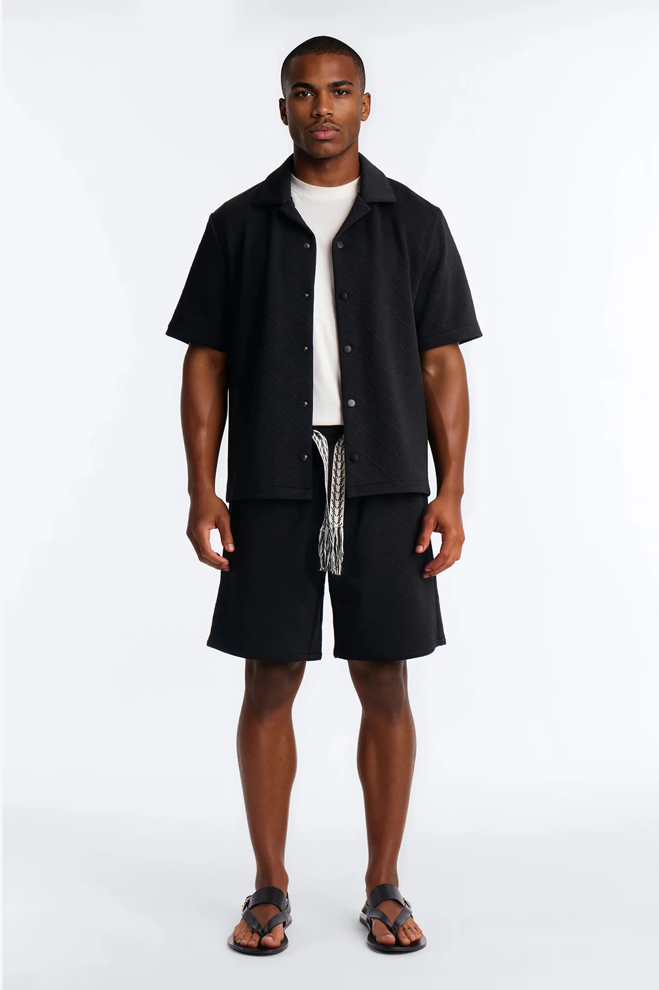 Duke Textured Cuban Button Up Shirt - Black - Image 2