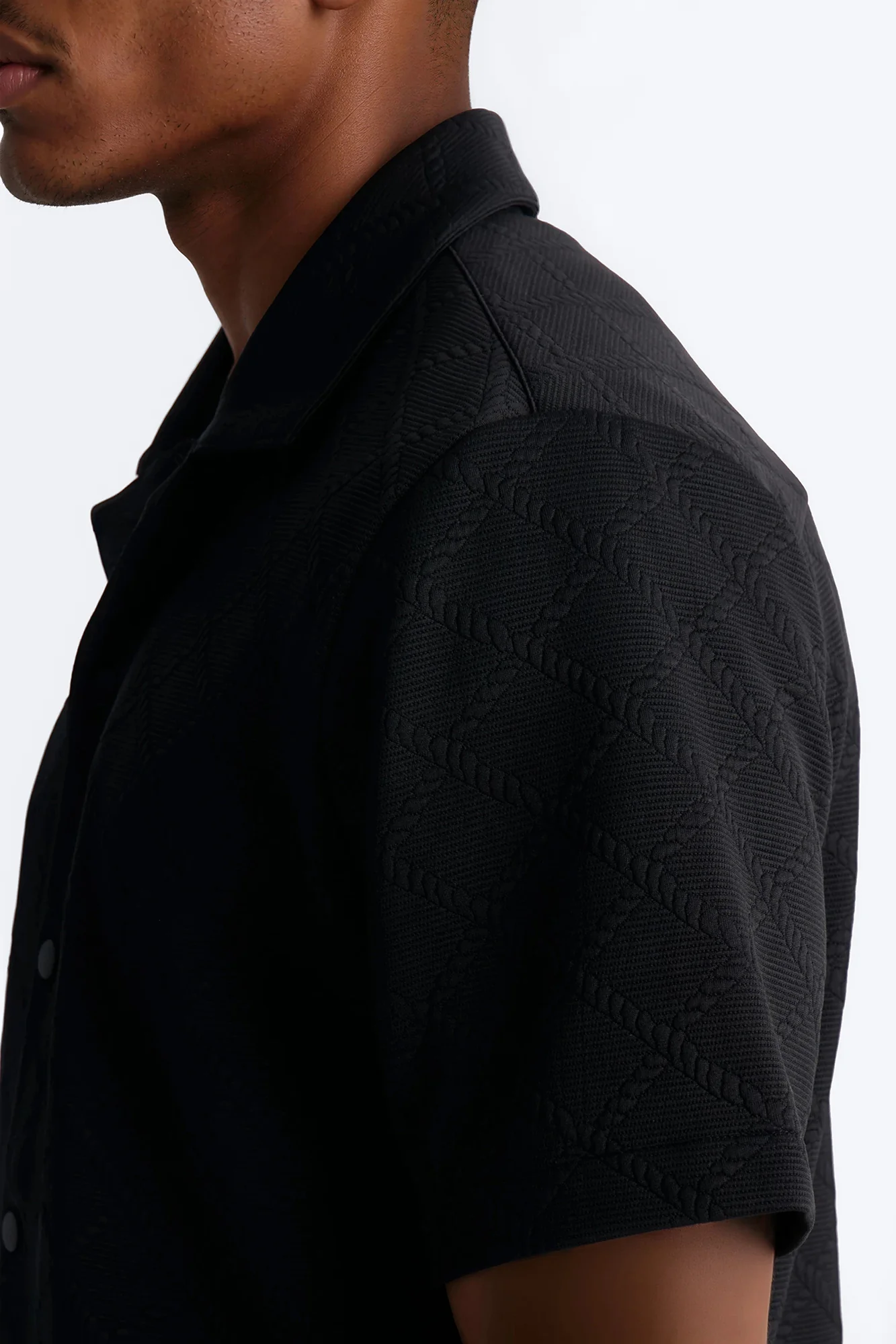 Duke Textured Cuban Button Up Shirt - Black - Image 3