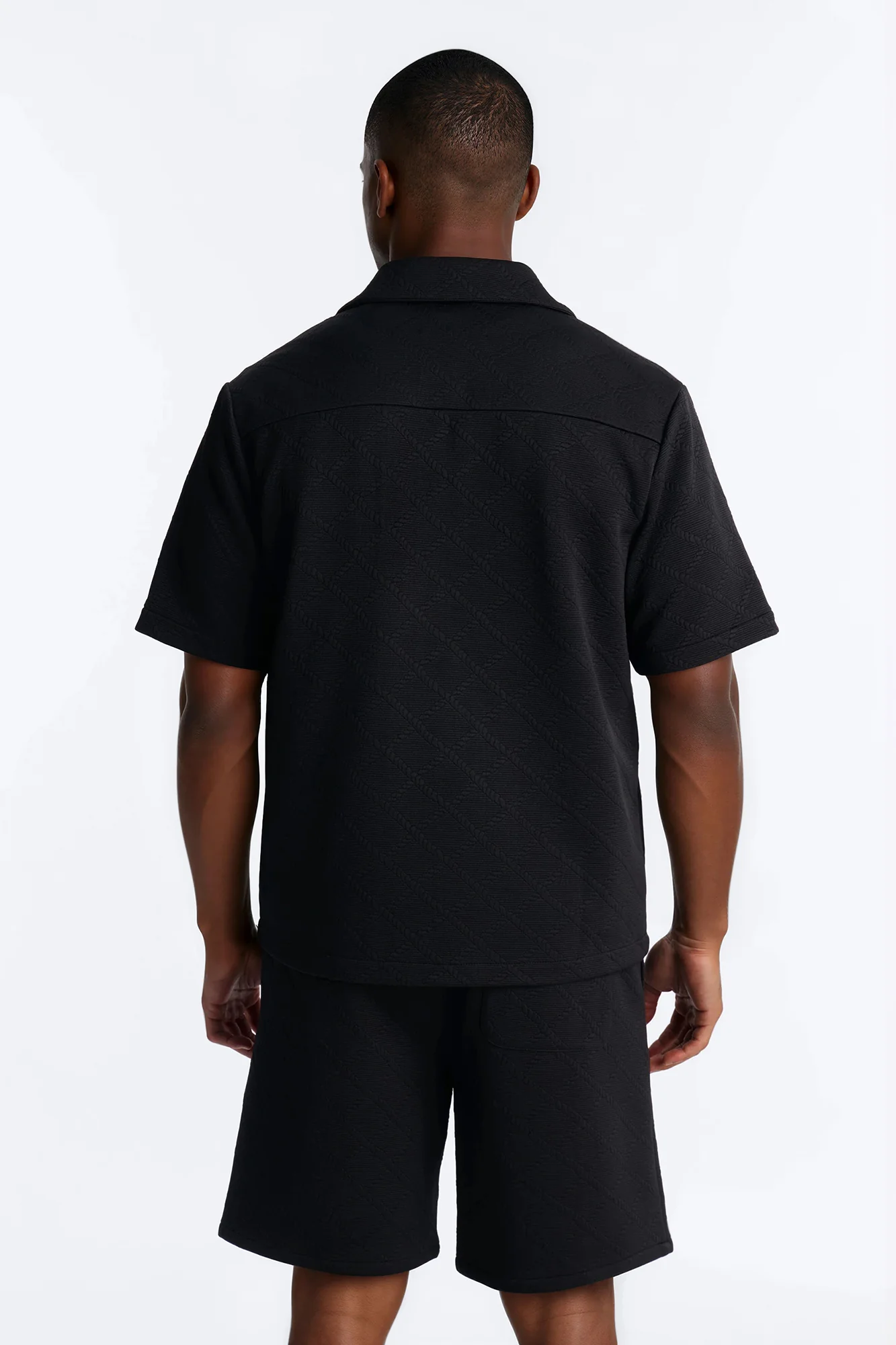 Duke Textured Cuban Button Up Shirt - Black - Image 4