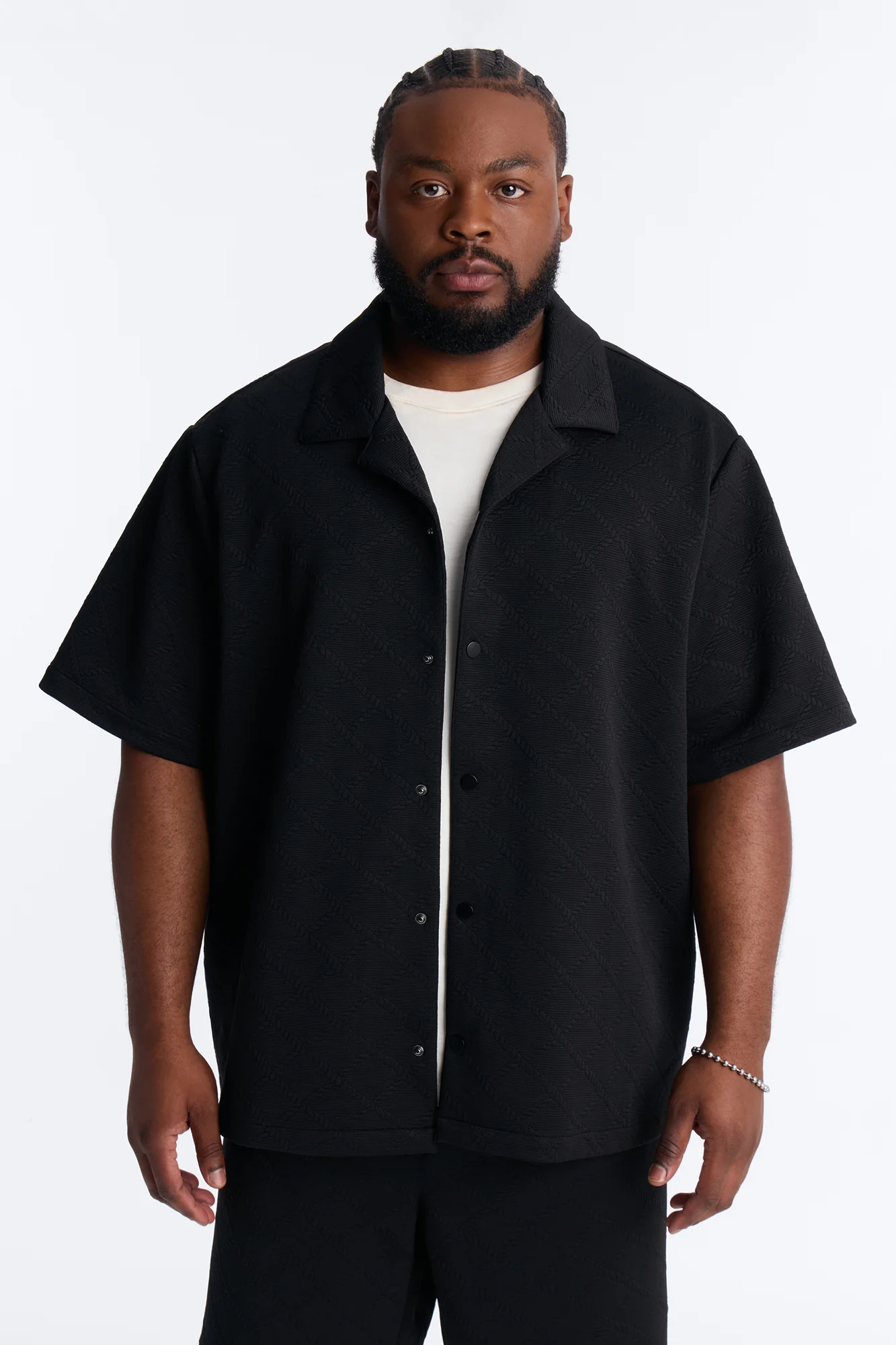 Duke Textured Cuban Button Up Shirt - Black - Image 5