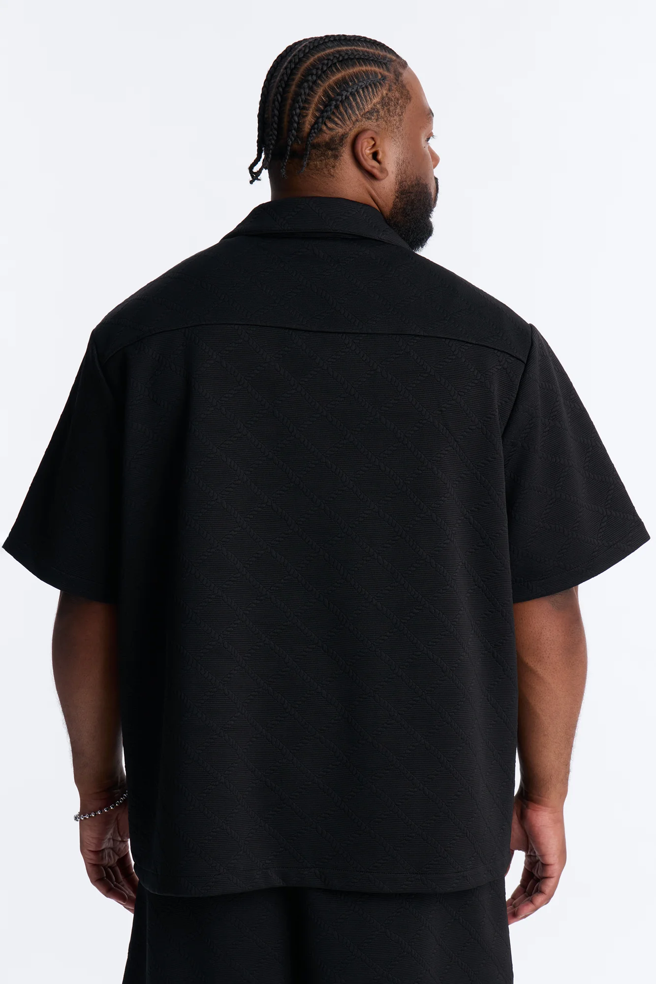 Duke Textured Cuban Button Up Shirt - Black - Image 8