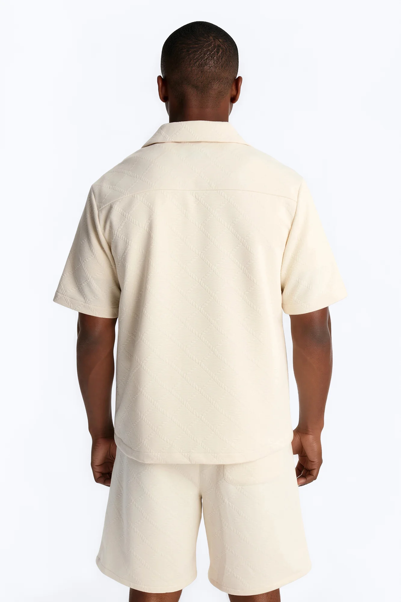 Duke Textured Cuban Button Up Shirt - Cream - Image 4