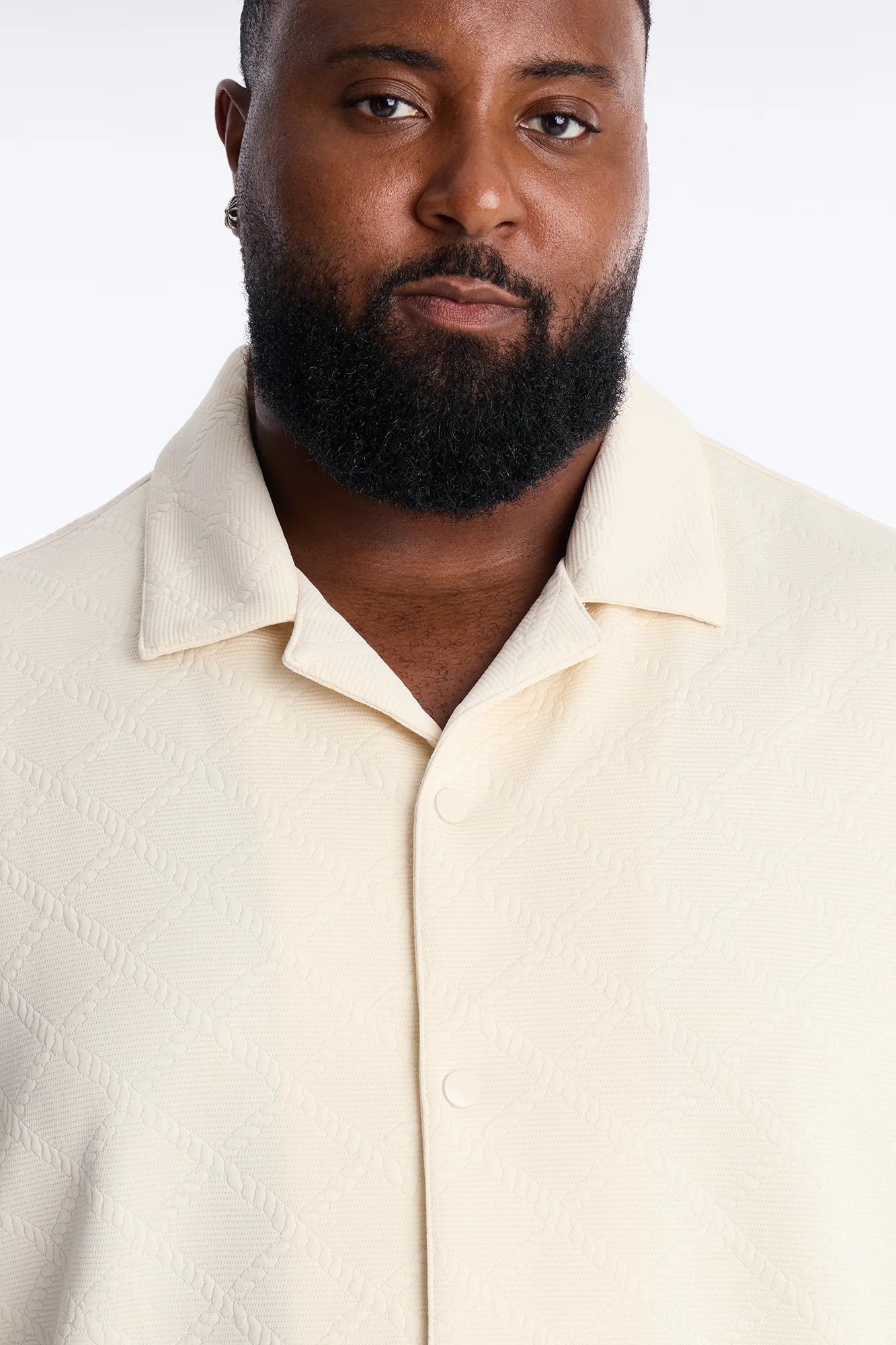 Duke Textured Cuban Button Up Shirt - Cream - Image 7