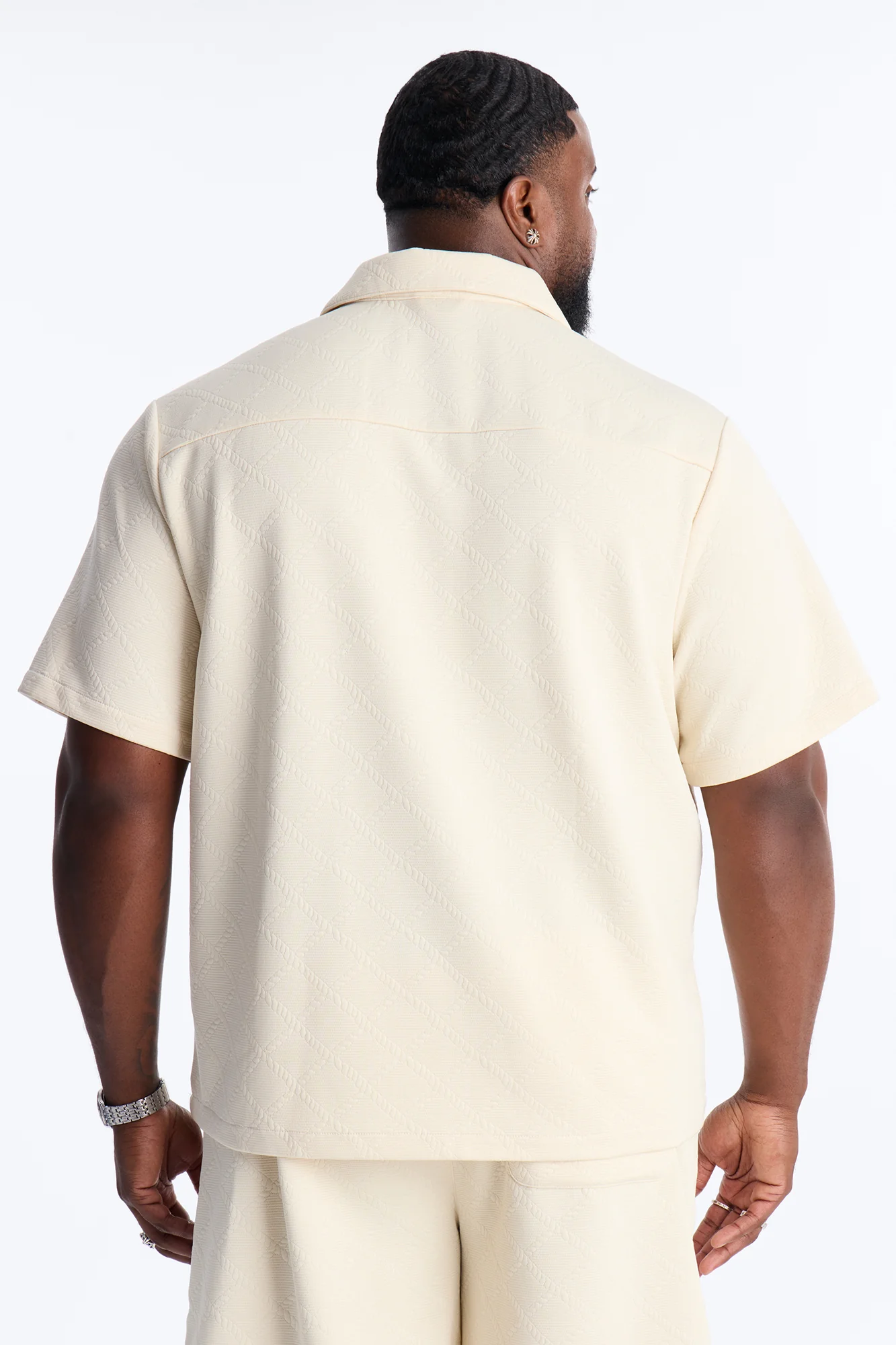 Duke Textured Cuban Button Up Shirt - Cream - Image 8