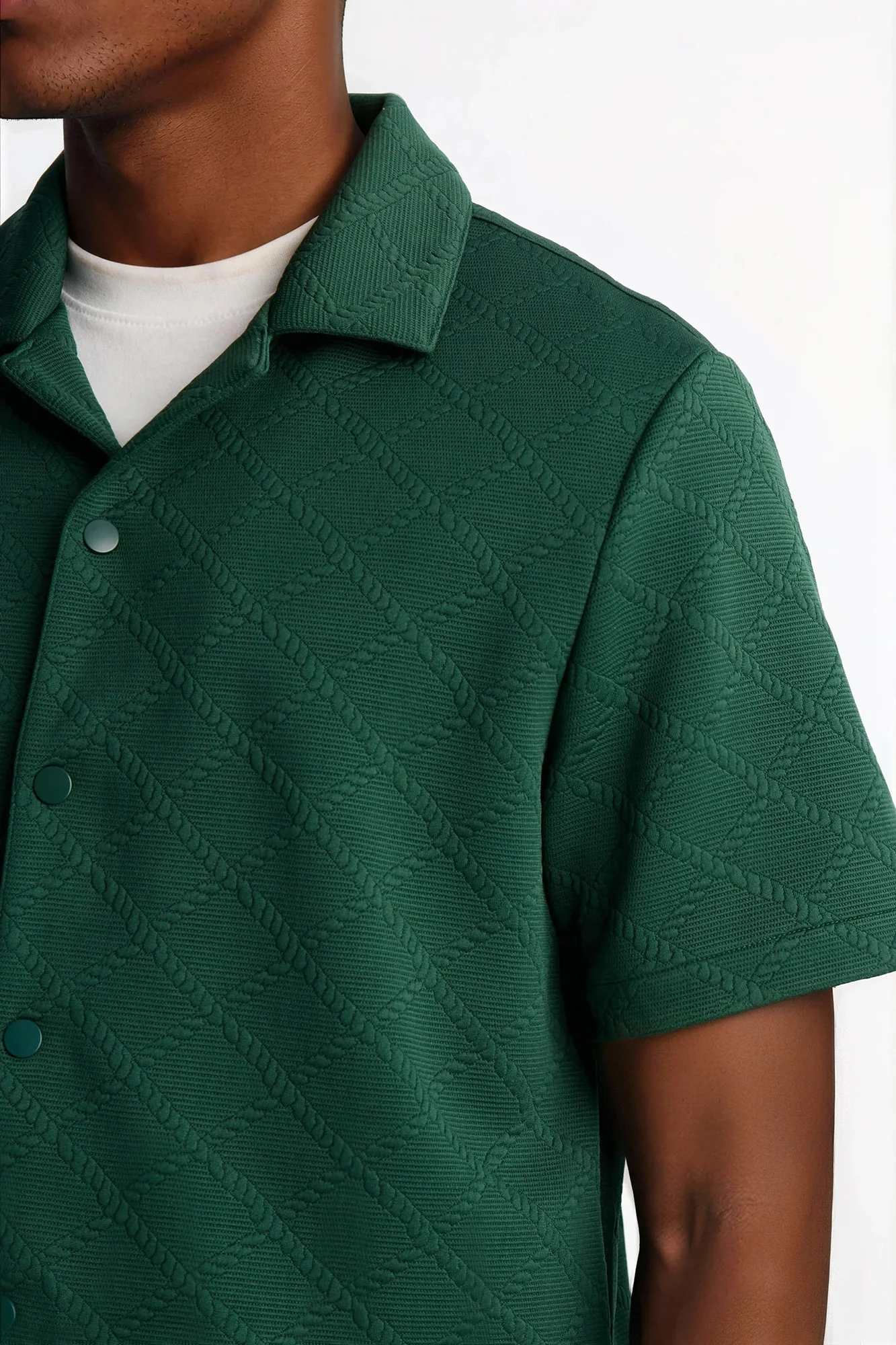 Duke Textured Cuban Button Up Shirt - Hunter Green - Image 3