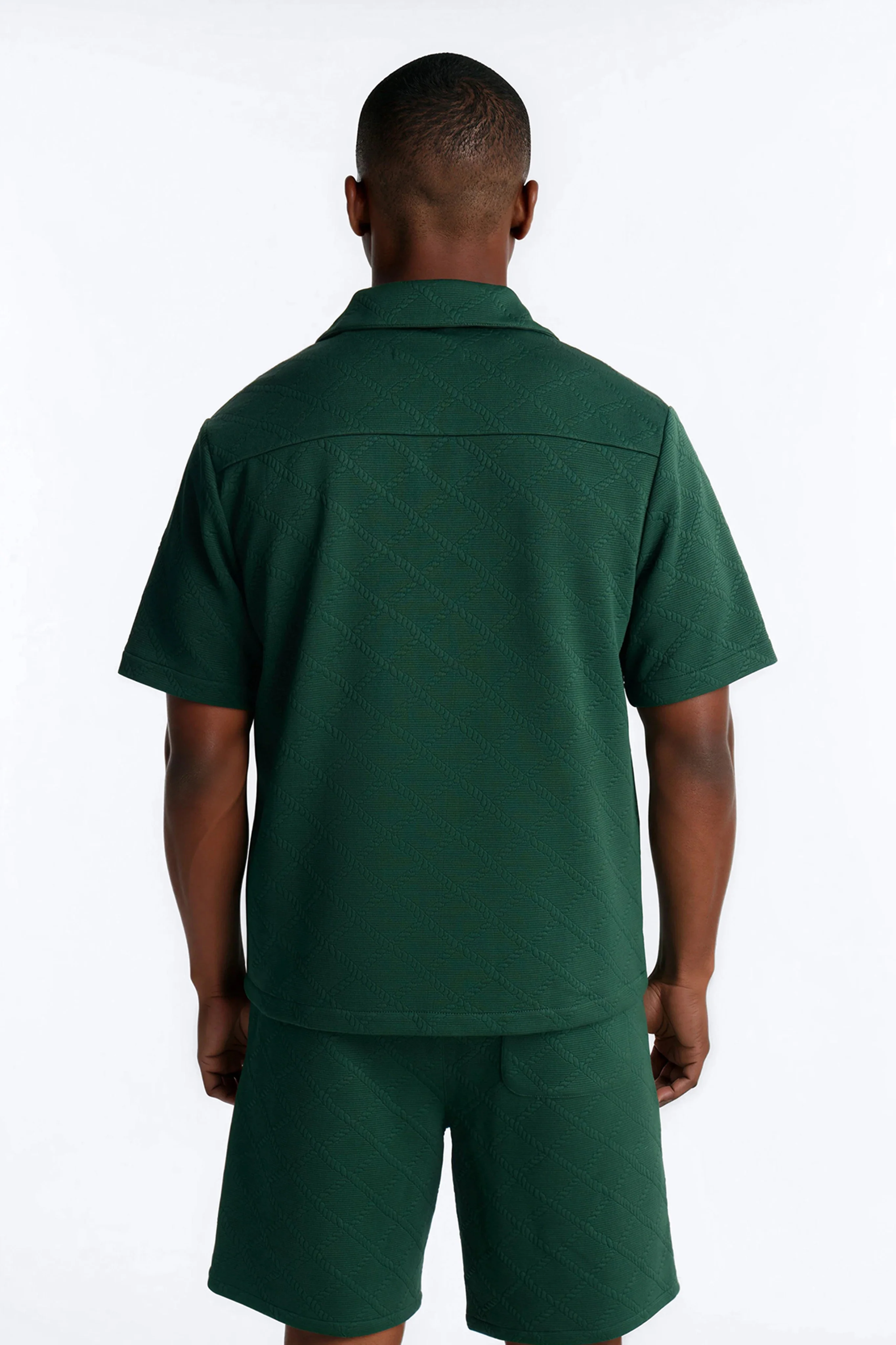 Duke Textured Cuban Button Up Shirt - Hunter Green - Image 4